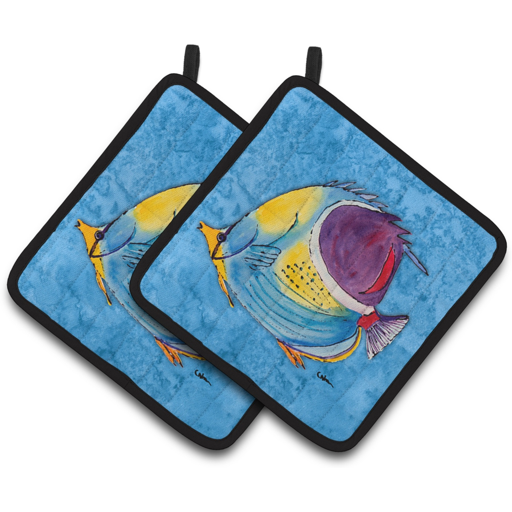 &quotCaroline's Treasures Tropical Fish Pair of Pot Holders 8676PTHD, 7.5HX7.5W, Multicolor"