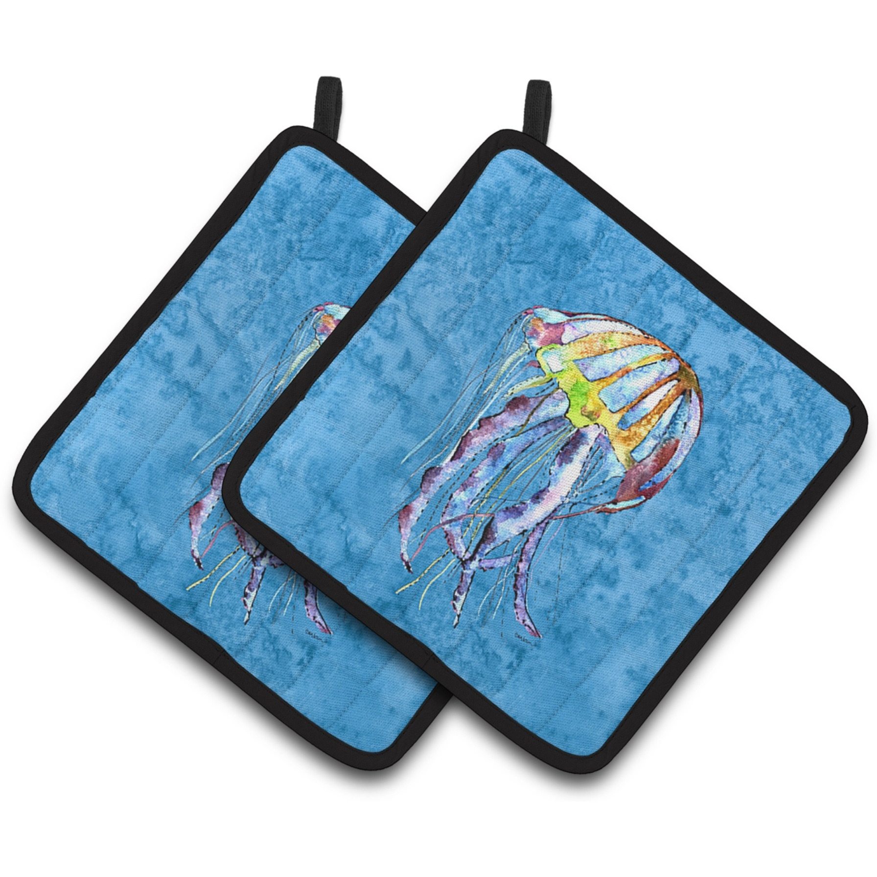 &quotCaroline's Treasures Jellyfish Pair of Pot Holders 8682PTHD, 7.5HX7.5W, Multicolor"