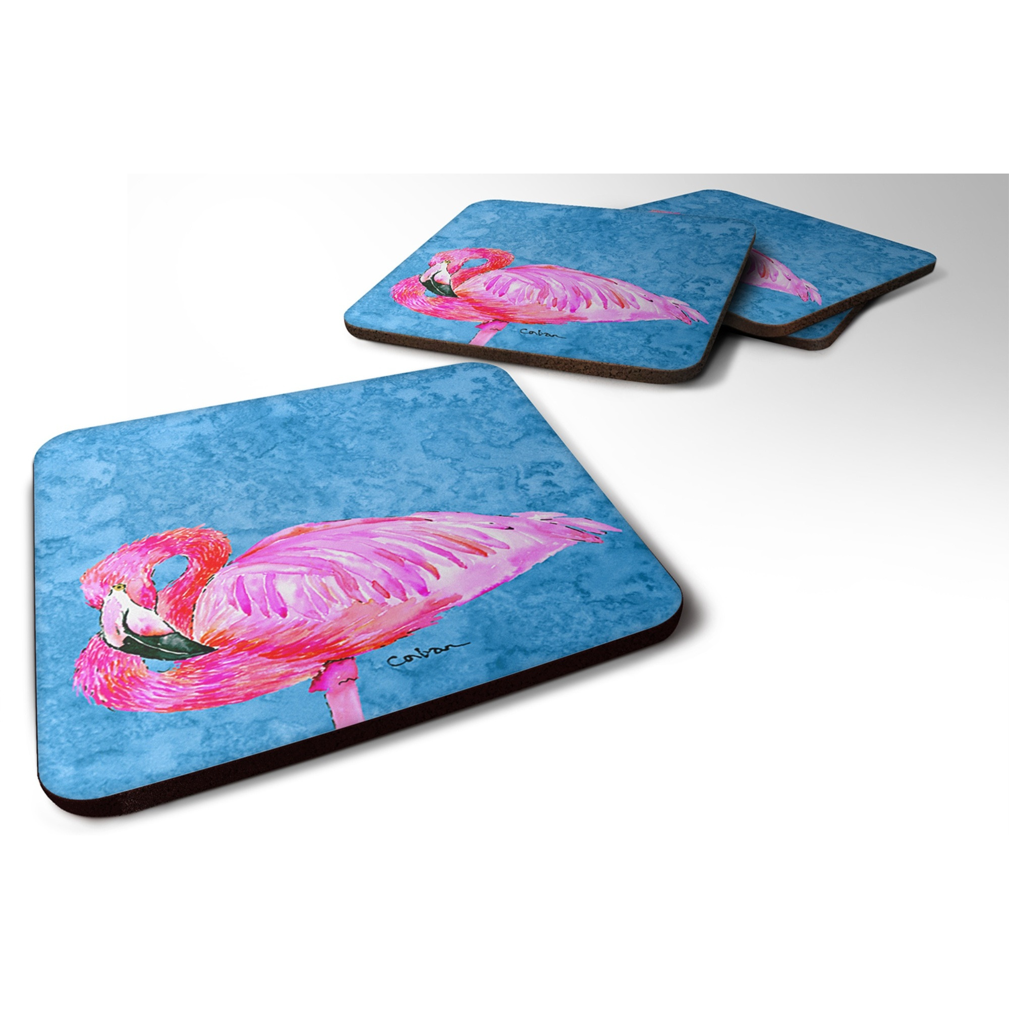 &quotCaroline's Treasures 8686FC Flamingo Foam Coasters (Set of 4), 3.5"" H x 3.5"" W, Multicolor"