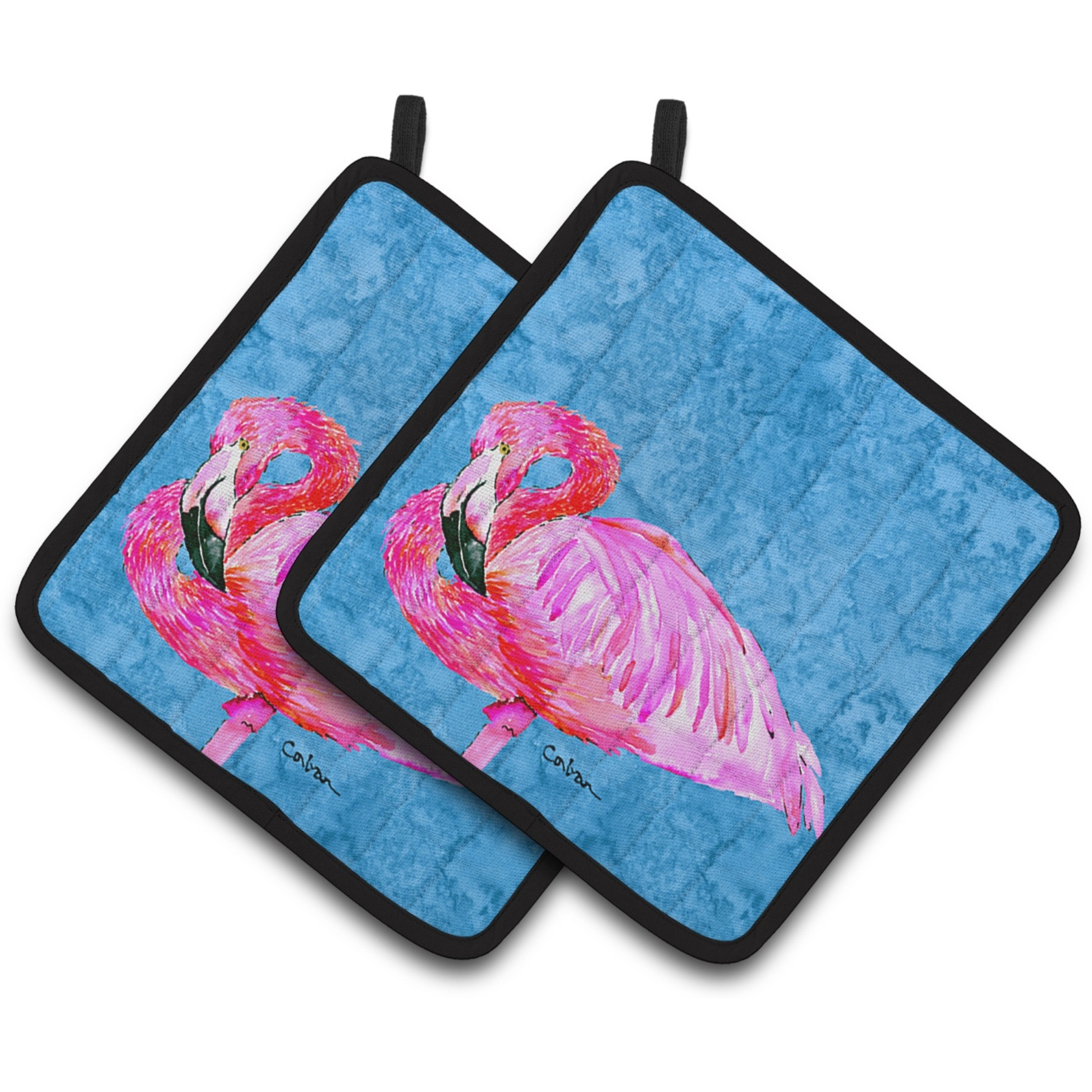 &quotCaroline's Treasures Flamingo Pair of Pot Holders 8686PTHD, 7.5HX7.5W, Multicolor"