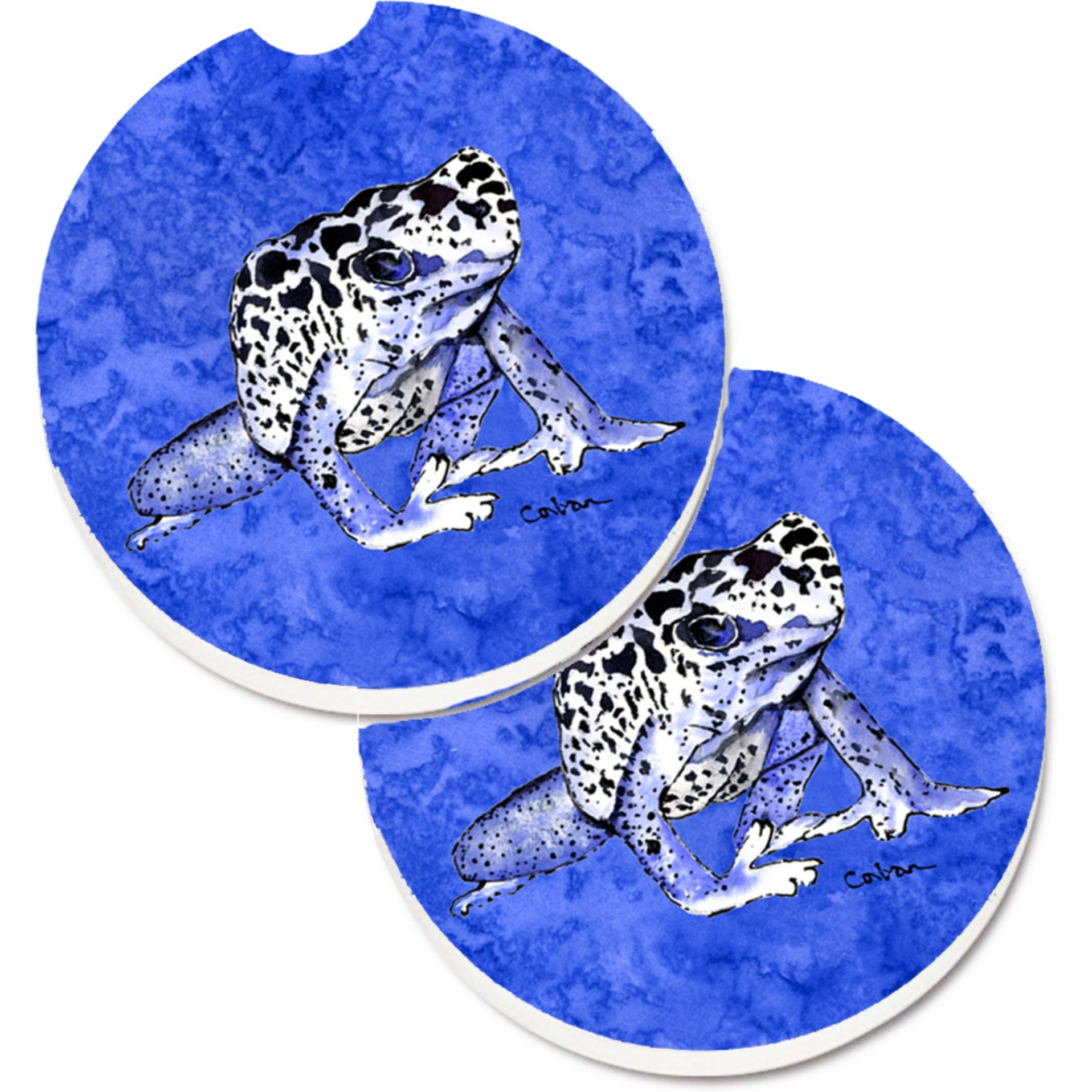 &quotCaroline's Treasures Frog Set of 2 Cup Holder Car Coasters 8687CARC, 2.56, Multicolor"