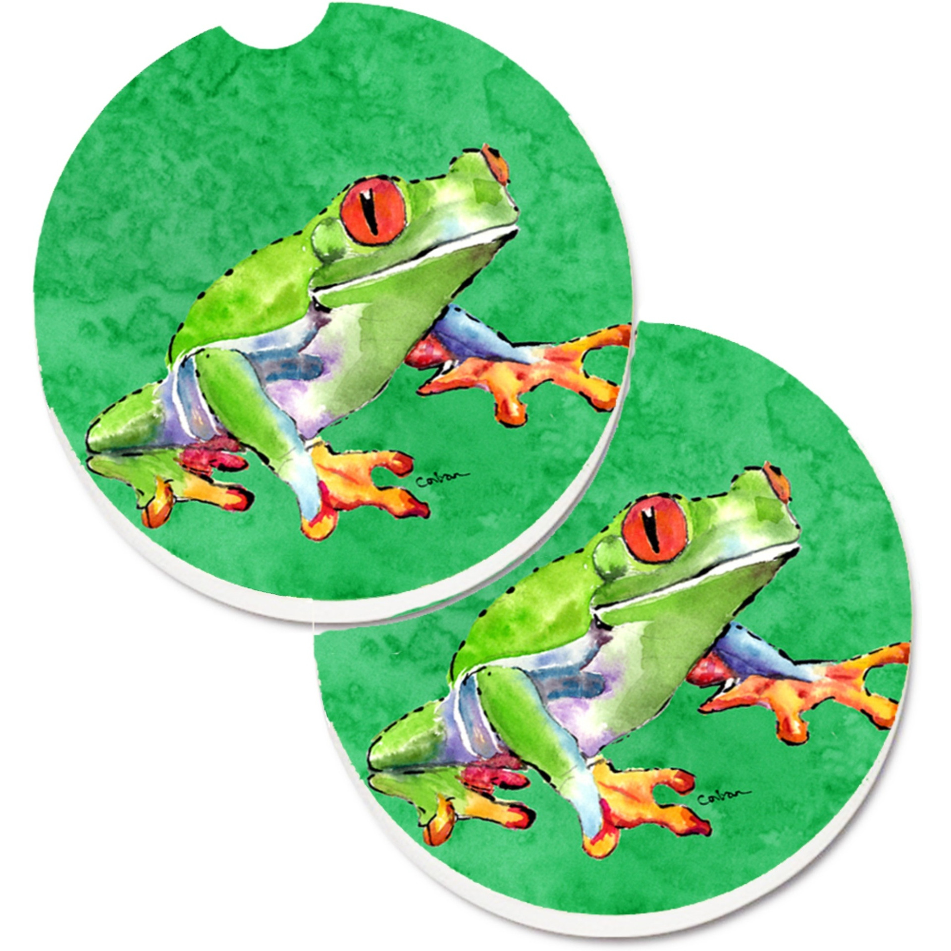 &quotCaroline's Treasures Frog Set of 2 Cup Holder Car Coasters 8688CARC, 2.56, Multicolor"