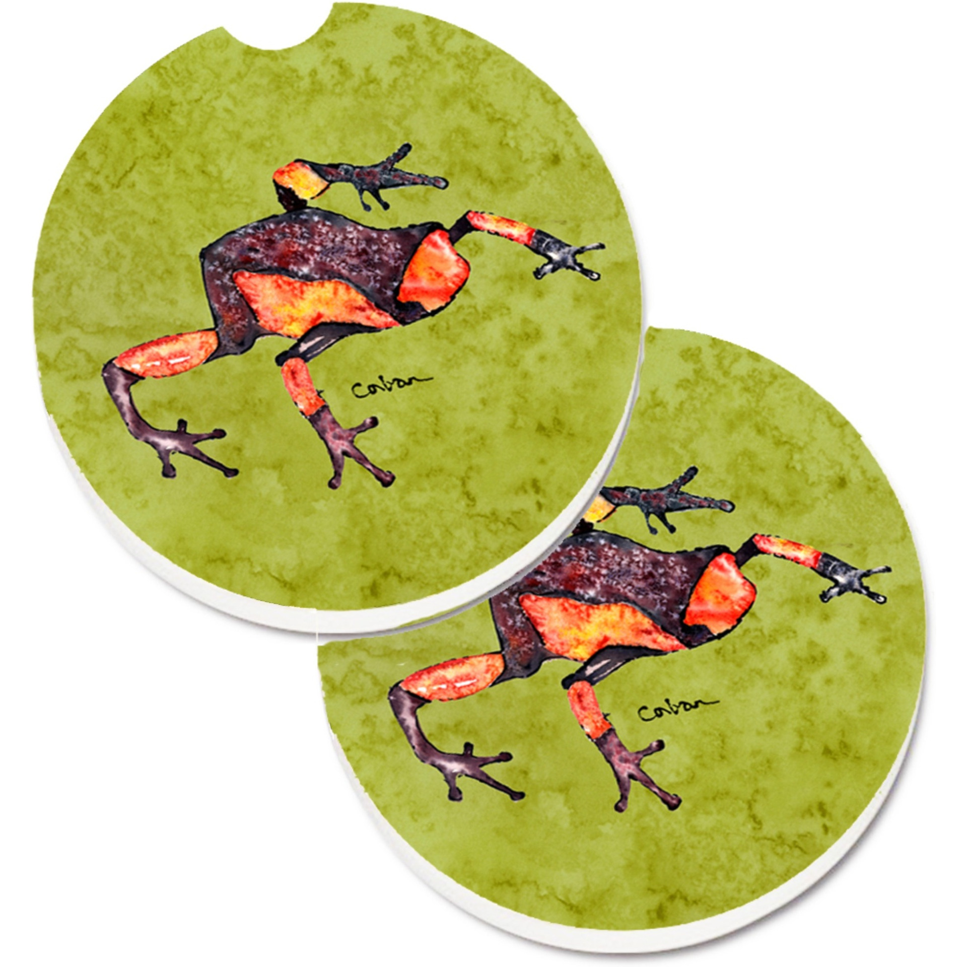 &quotCaroline's Treasures Frog Set of 2 Cup Holder Car Coasters 8689CARC, 2.56, Multicolor"