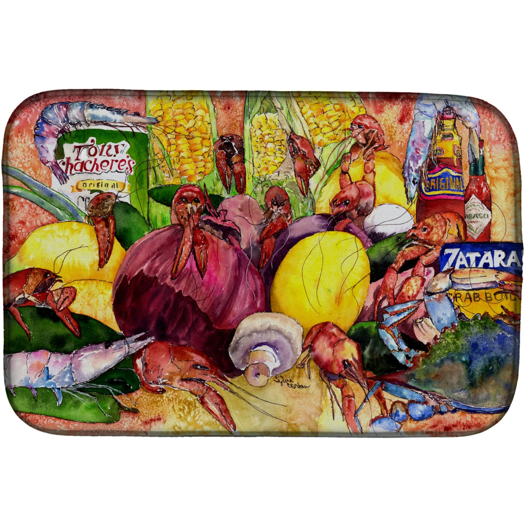 &quotCaroline's Treasures Crawfish With Spices And Corn Dish Drying Mat, 14"" x 21"", Multicolor"