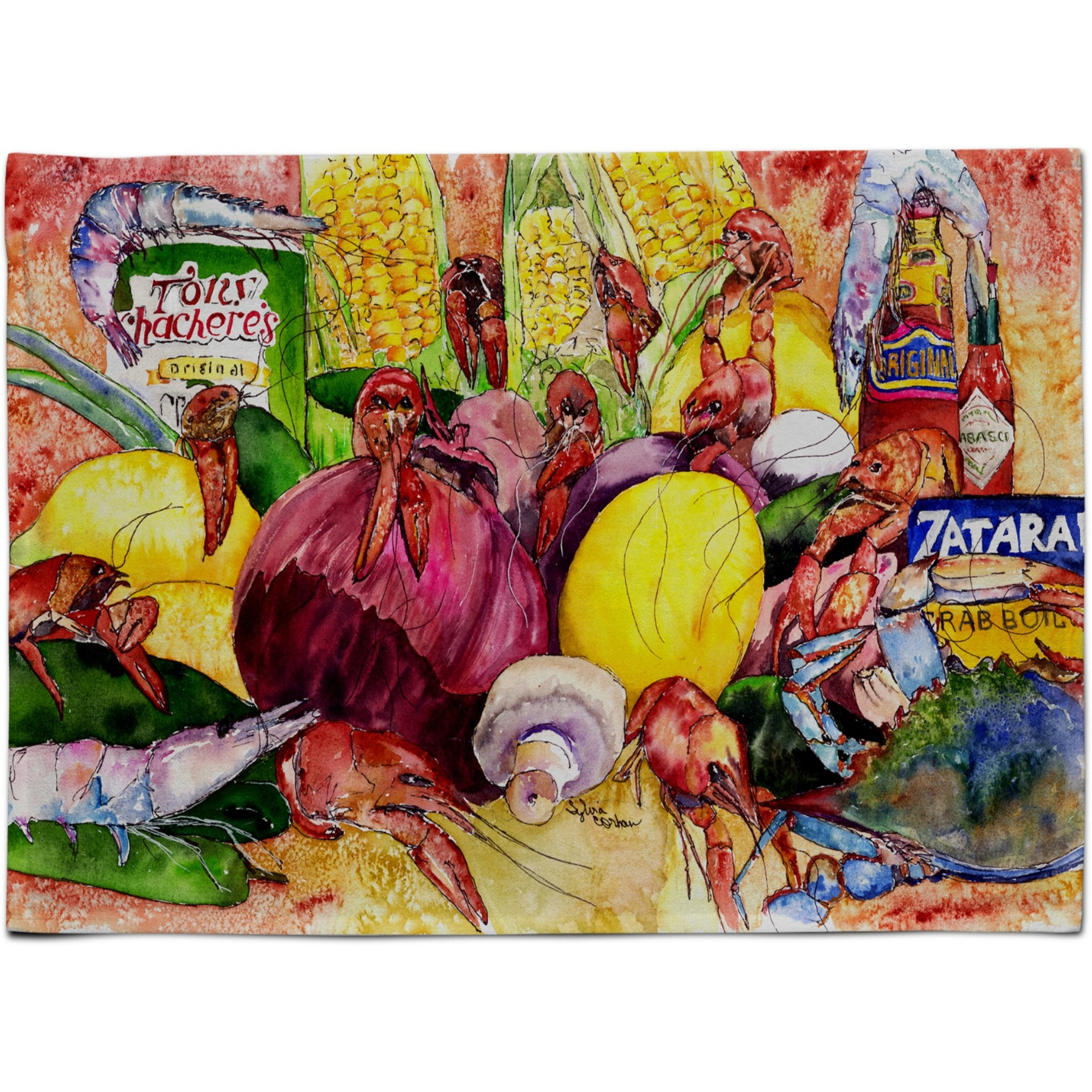&quotCaroline's Treasures 8698PLMT Crawfish With Spices And Corn Fabric Placemat, Multicolor"