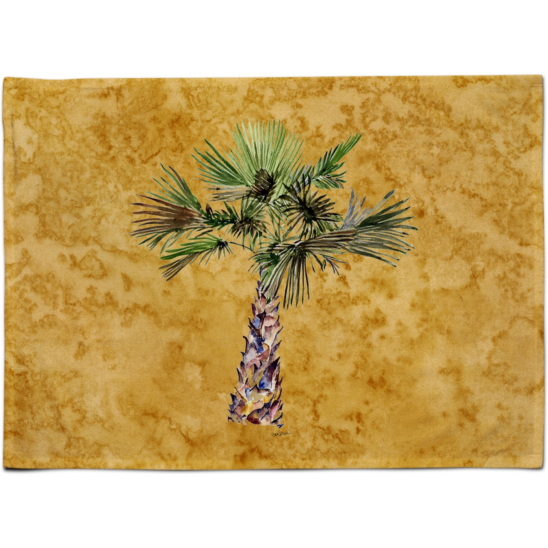 &quotCaroline's Treasures 8706PLMT Palm Tree On Gold Fabric Placemat, Multicolor"