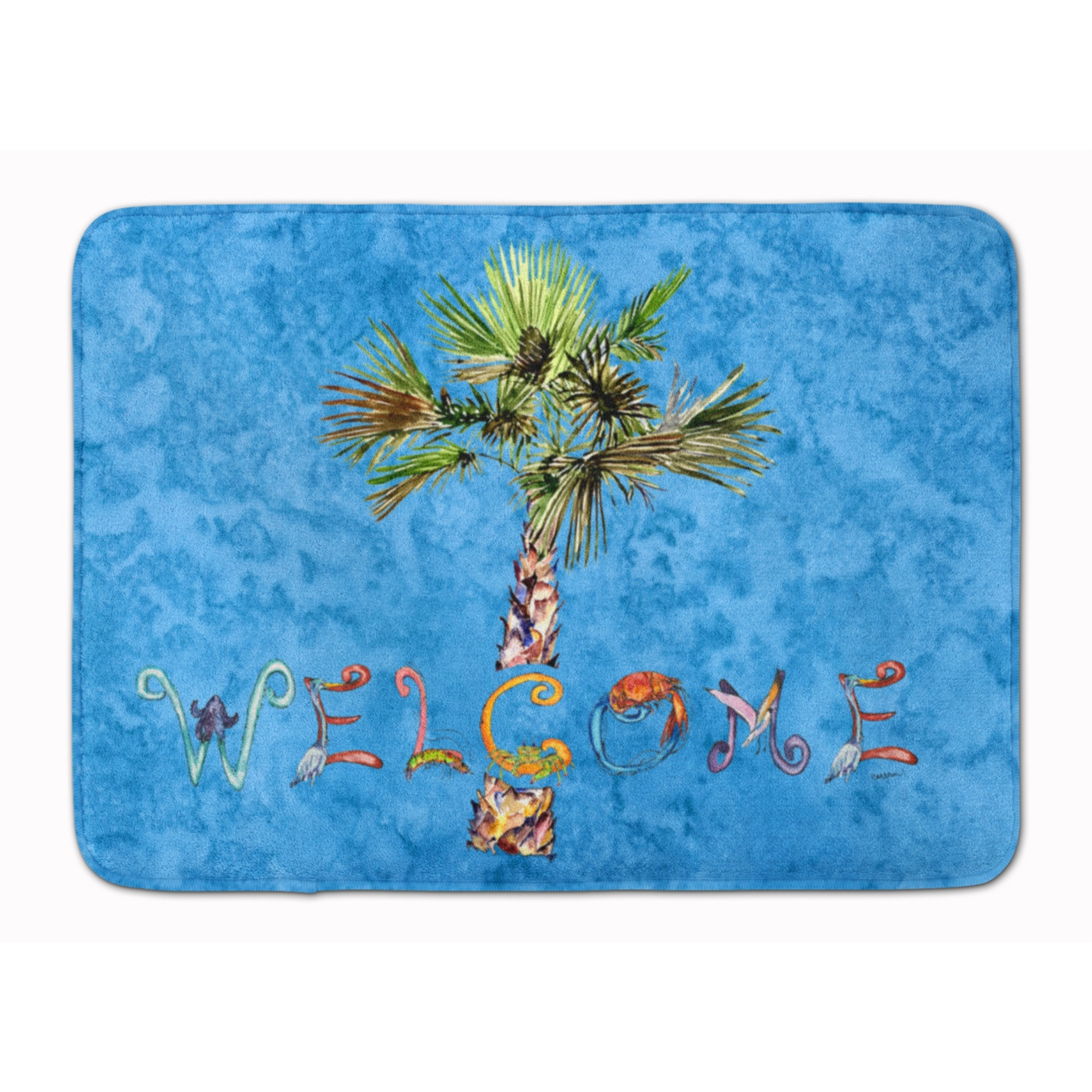 &quotCaroline's Treasures Welcome Palm Tree on Blue Floor Mat, 19"" x 27"", Multicolor"