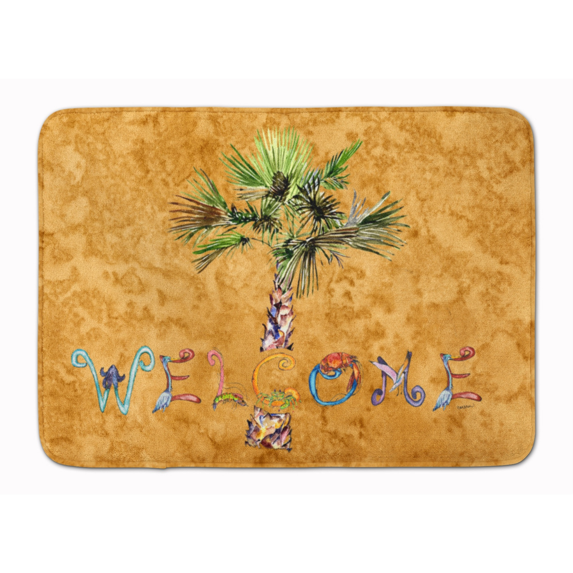 &quotCaroline's Treasures Welcome Palm Tree on Gold Floor Mat, 19"" x 27"", Multicolor"