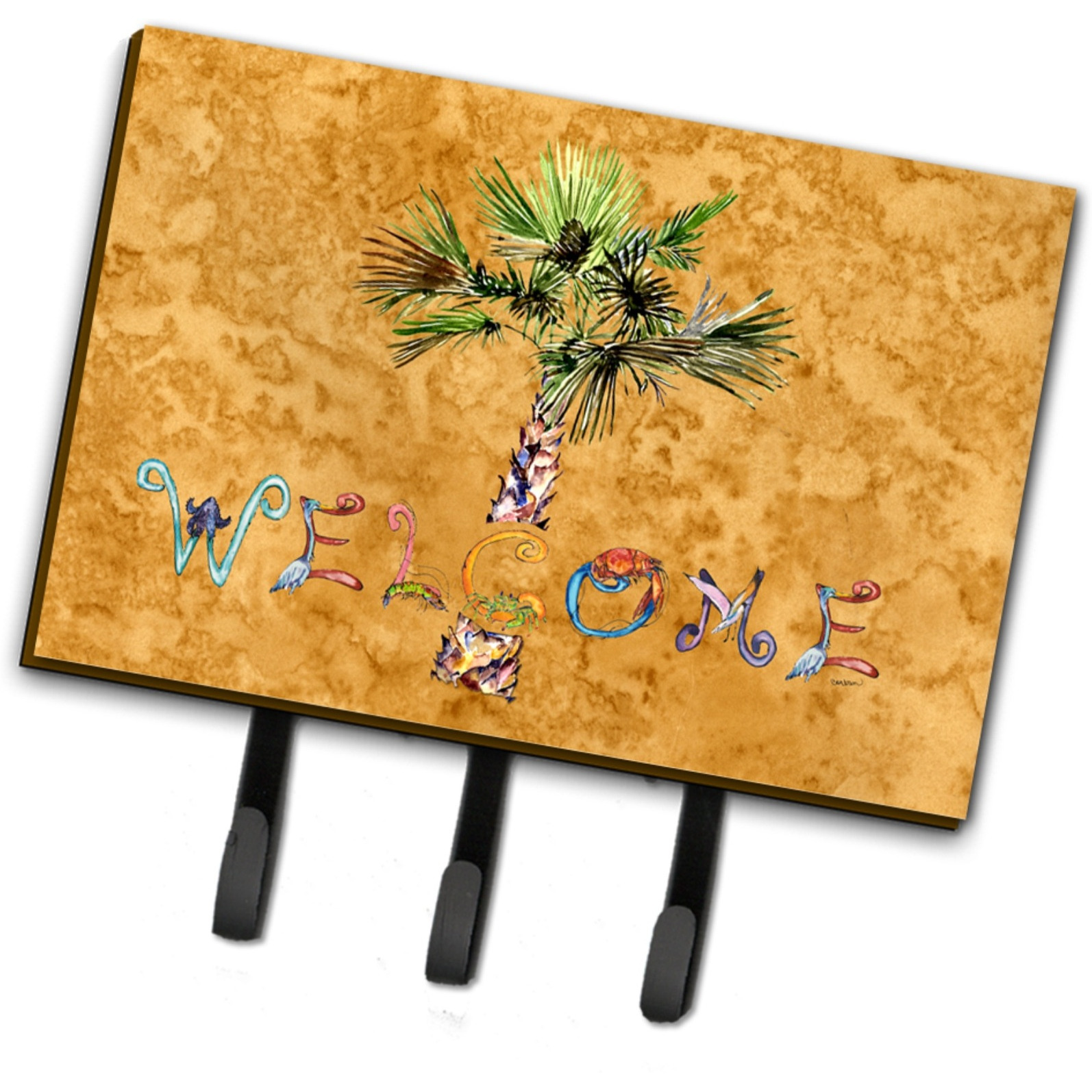 &quotCaroline's Treasures 8709TH68 Welcome Palm Tree on Gold Leash or Key Holder, Large, Multicolor"