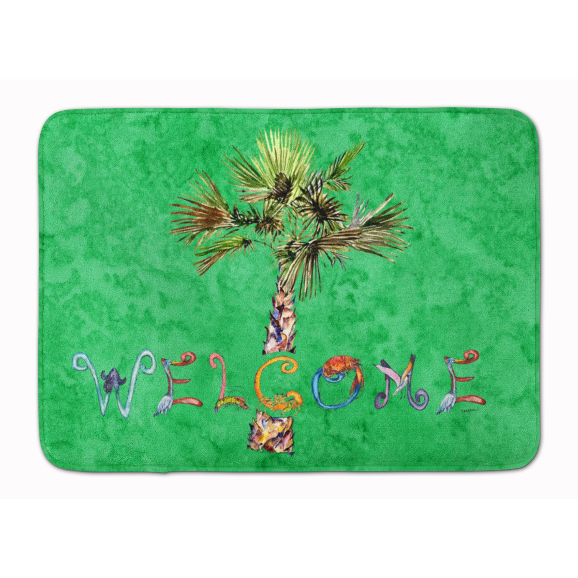 &quotCaroline's Treasures Welcome Palm Tree on Green Floor Mat, 19"" x 27"", Multicolor"