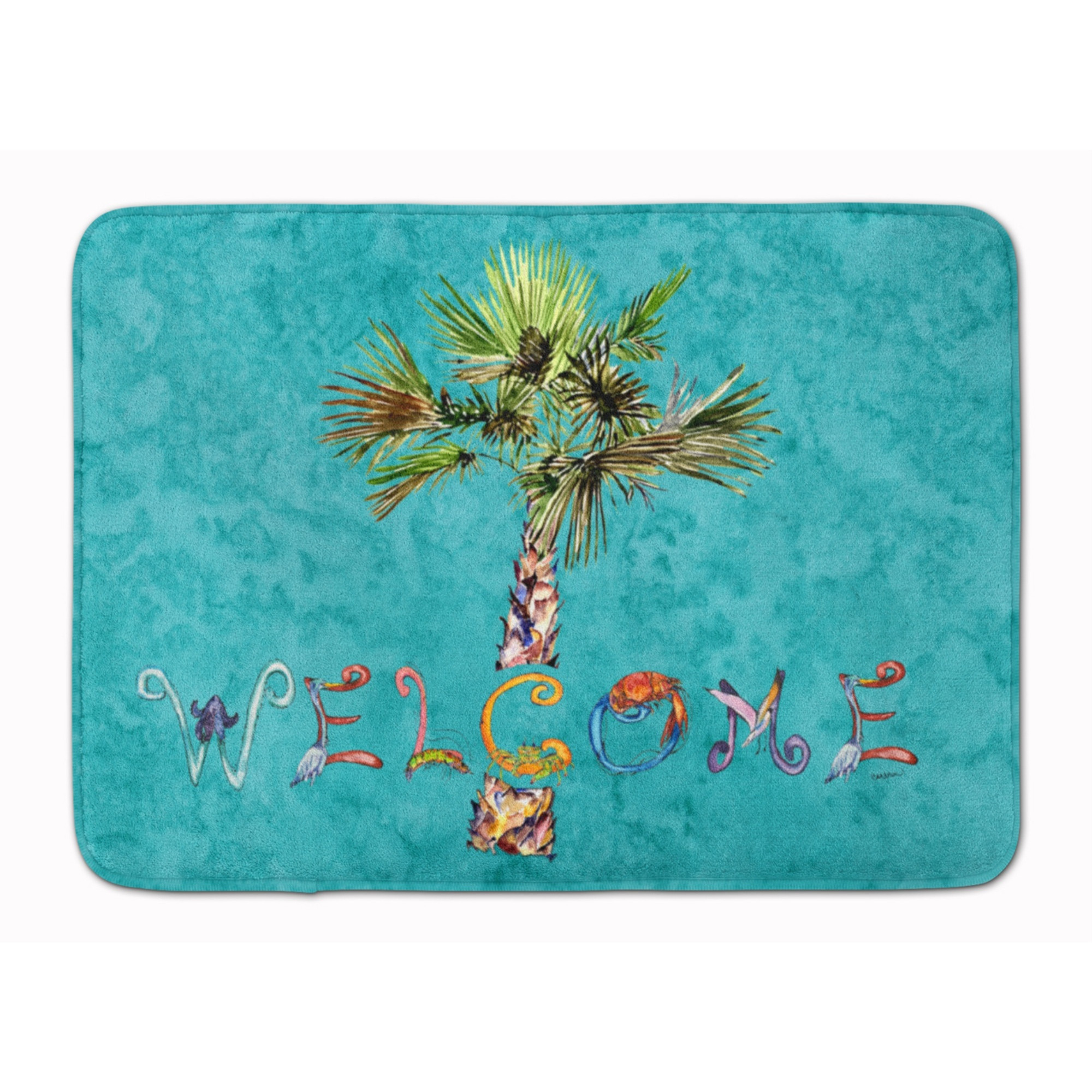 &quotCaroline's Treasures Welcome Palm Tree on Teal Floor Mat, 19"" x 27"", Multicolor"