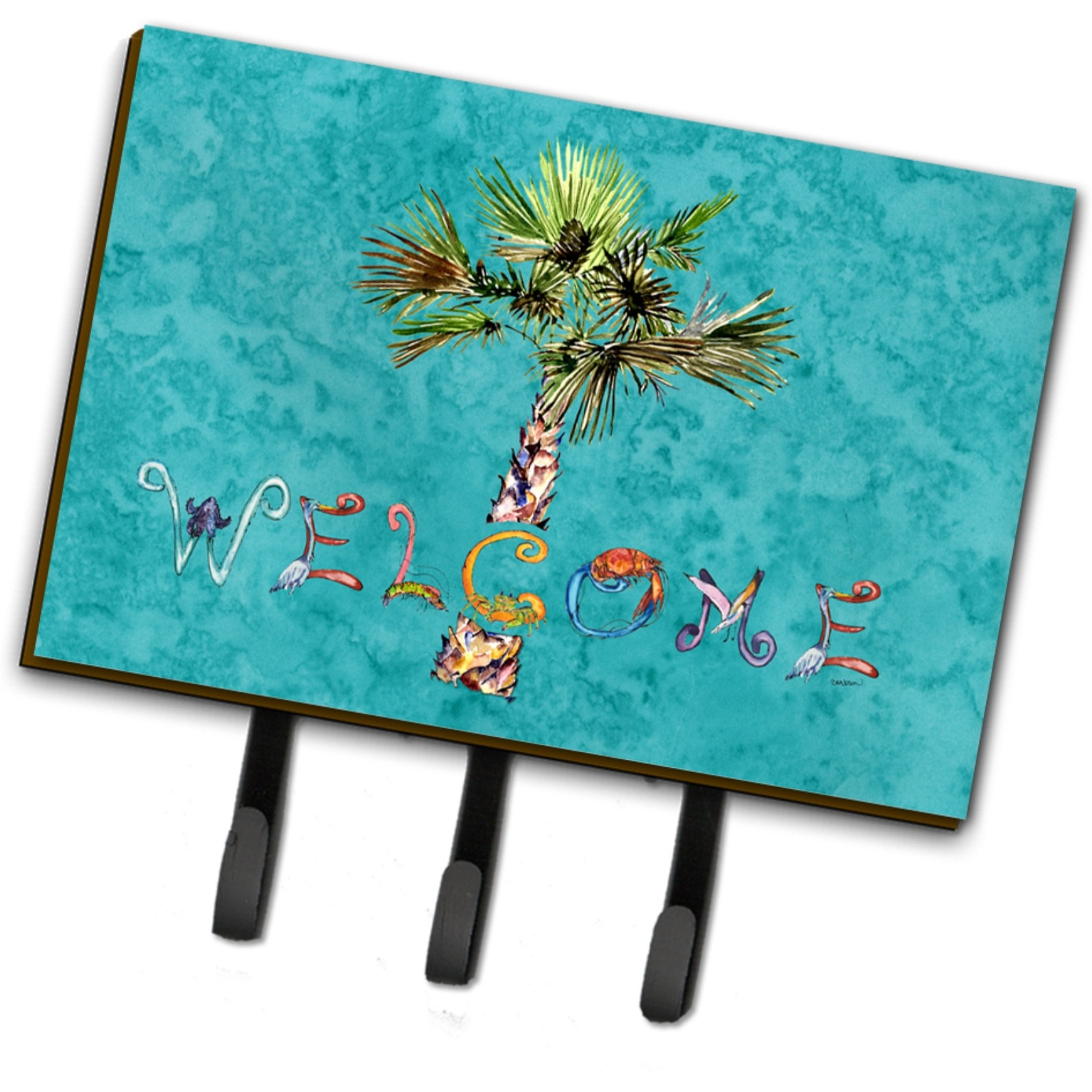 &quotCaroline's Treasures 8711TH68 Welcome Palm Tree on Teal Leash or Key Holder, Large, Multicolor"