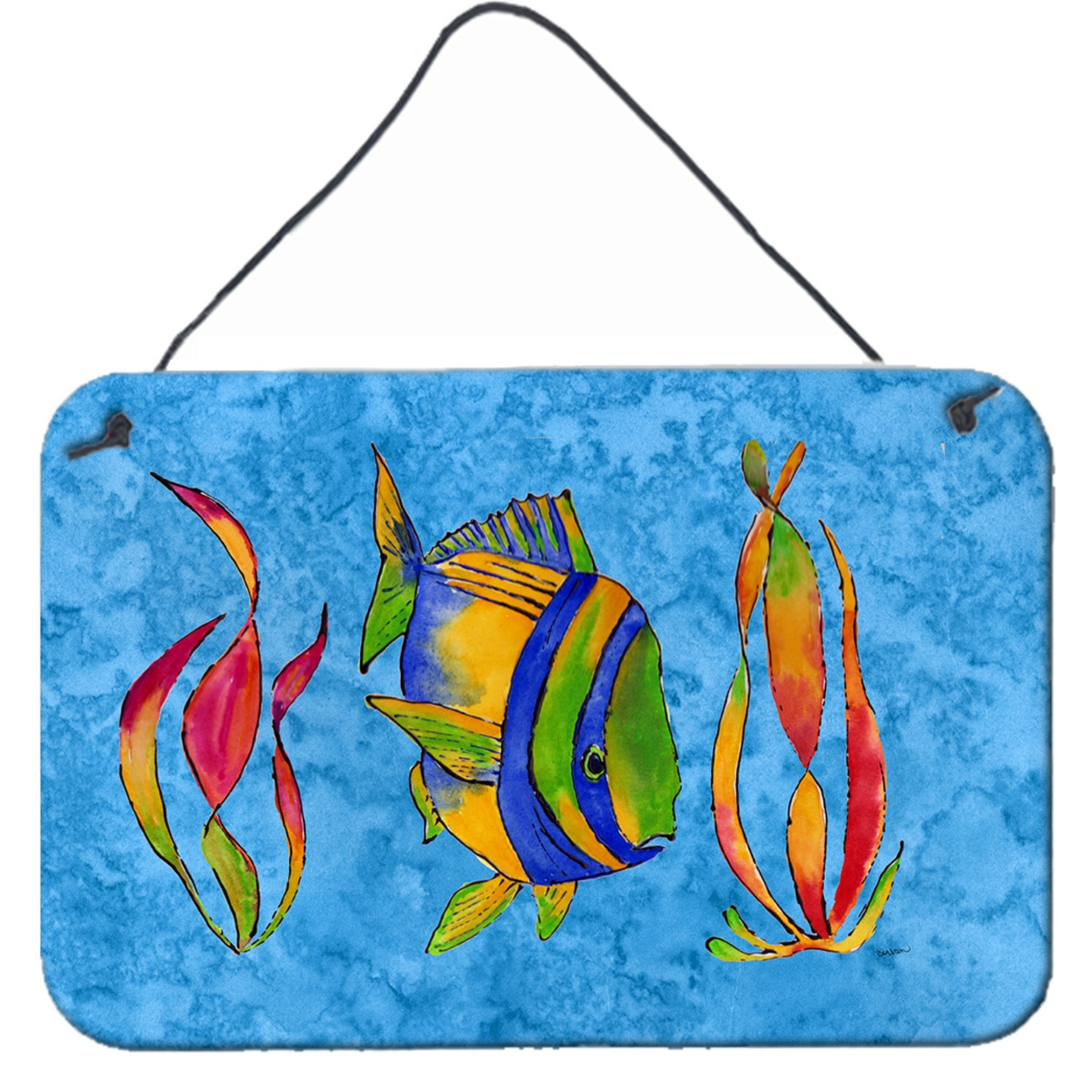 &quotCaroline's Treasures 8713DS812 Tropical Fish and Seaweed on Blue Wall or Door Hanging Prints, 8 x 12"", Multicolor"