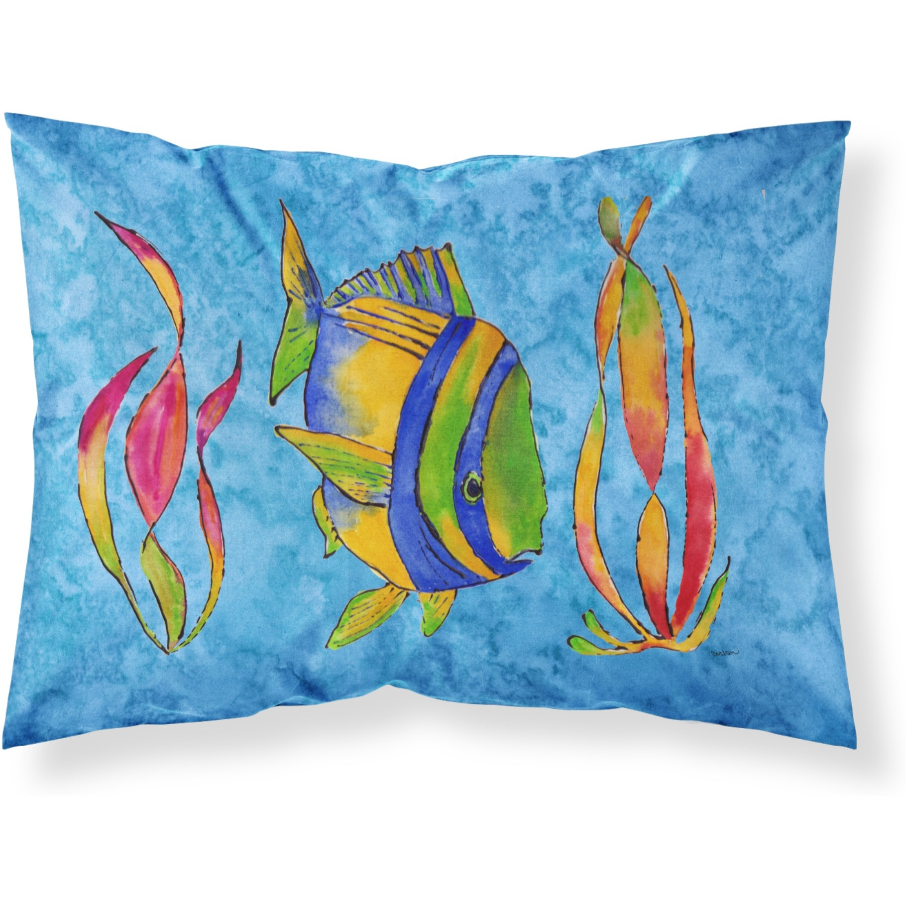 &quotCaroline's Treasures 8713PILLOWCASE Tropical Fish And Seaweed On Blue Fabric Standard Pillowcase, Large, Multicolor"
