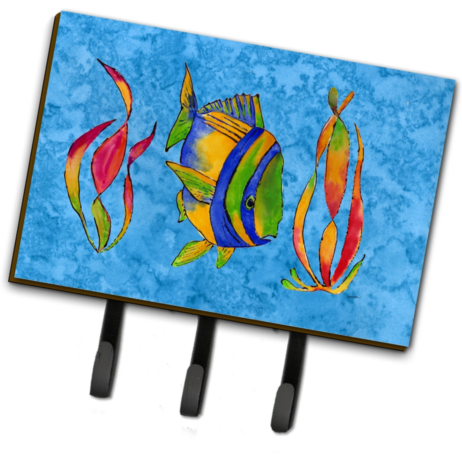 &quotCaroline's Treasures 8713TH68 Tropical Fish and Seaweed on Blue Leash or Key Holder, Large, Multicolor"