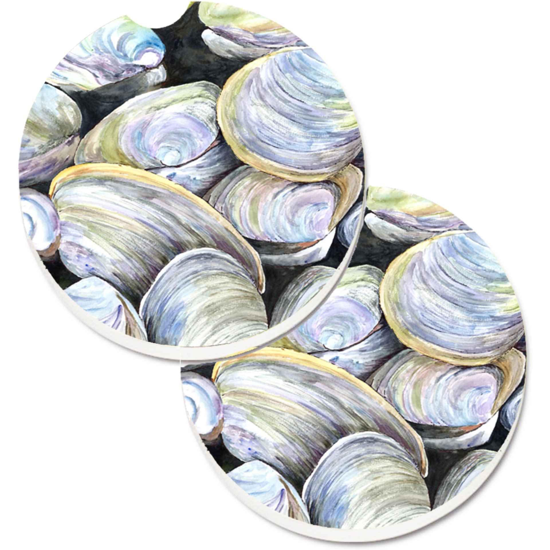 &quotCaroline's Treasures Clam Quahog Set of 2 Cup Holder Car Coasters 8714CARC, 2.56, Multicolor"