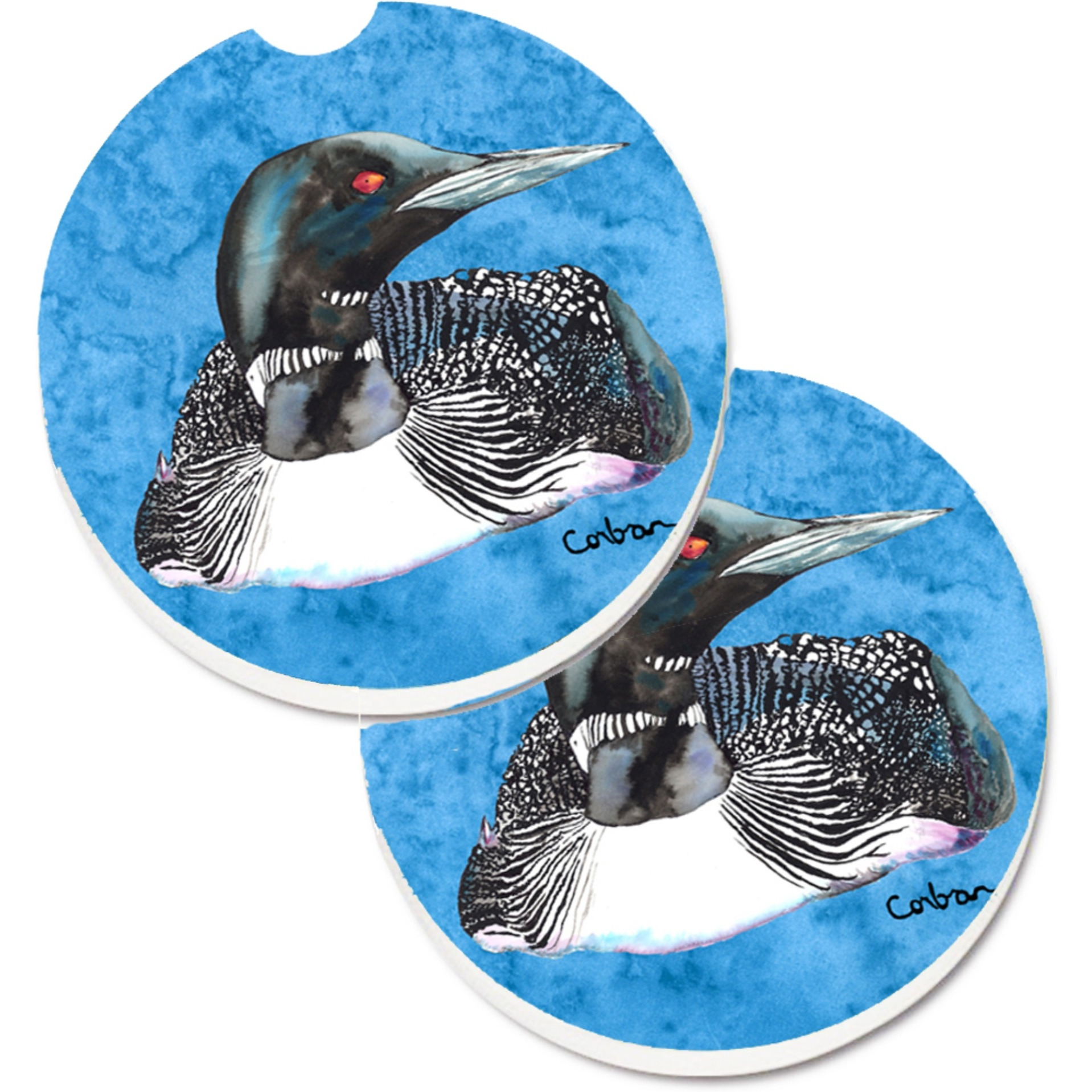 &quotCaroline's Treasures Loon Set of 2 Cup Holder Car Coasters 8717CARC, 2.56, Multicolor"