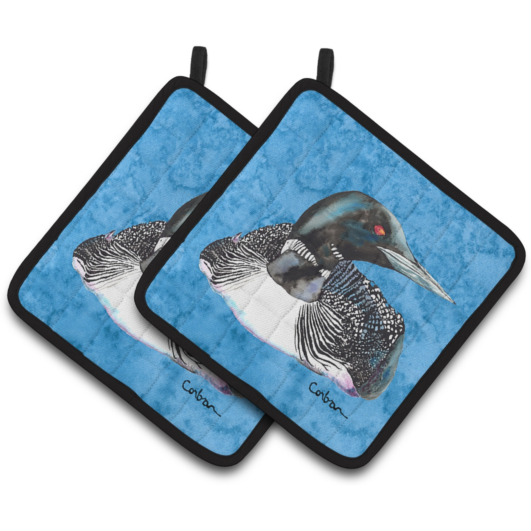 &quotCaroline's Treasures Loon Pair of Pot Holders 8717PTHD, 7.5HX7.5W, Multicolor"