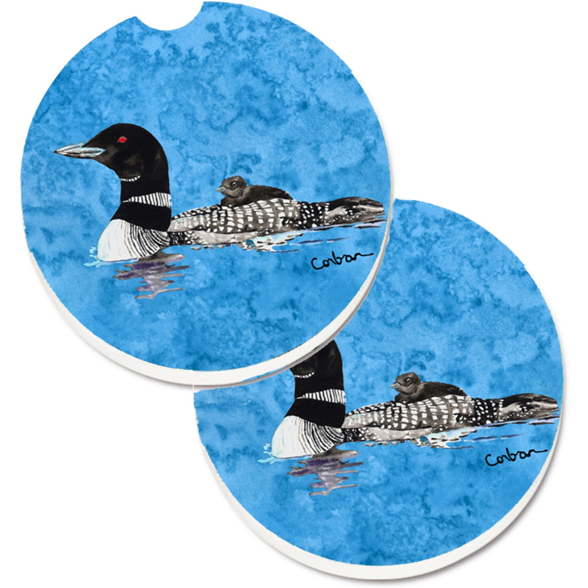 &quotCaroline's Treasures Momma & Baby Loon Set of 2 Cup Holder Car Coasters 8718CARC, 2.56, Multicolor"
