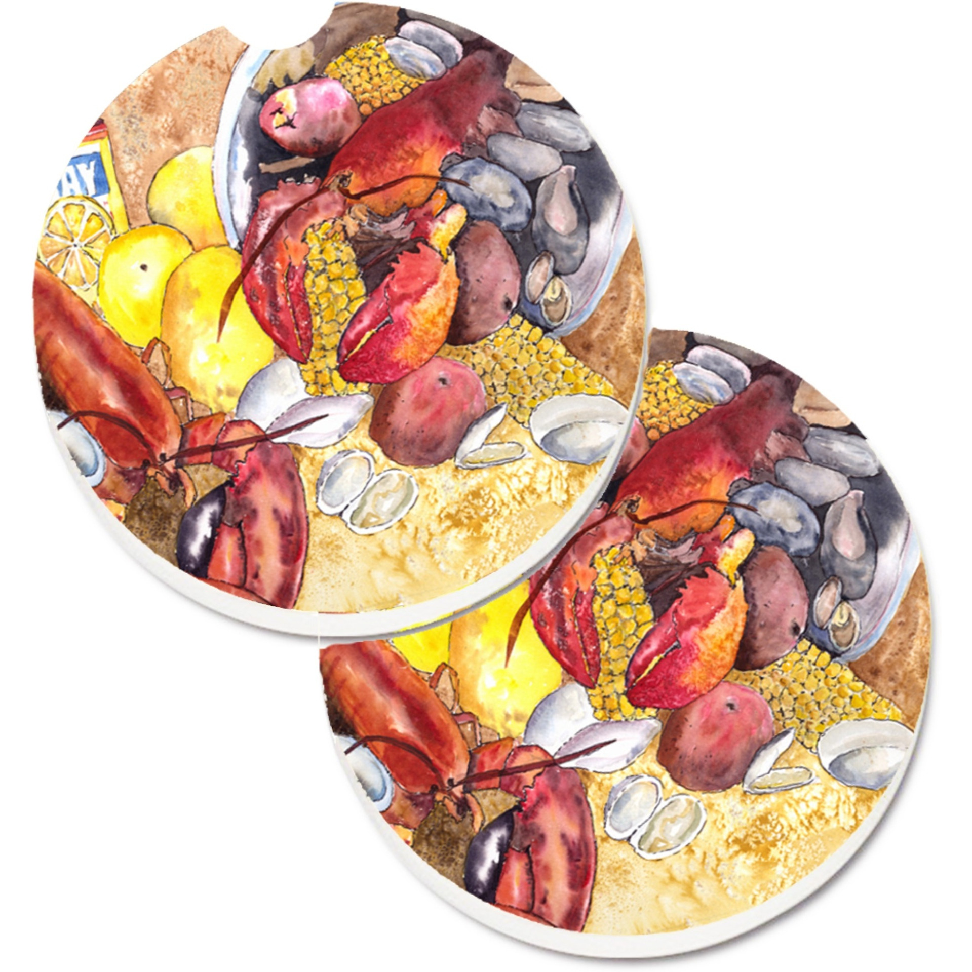 &quotCaroline's Treasures Lobster with Old Bay Set of 2 Cup Holder Car Coasters 8719CARC, 2.56, Multicolor"