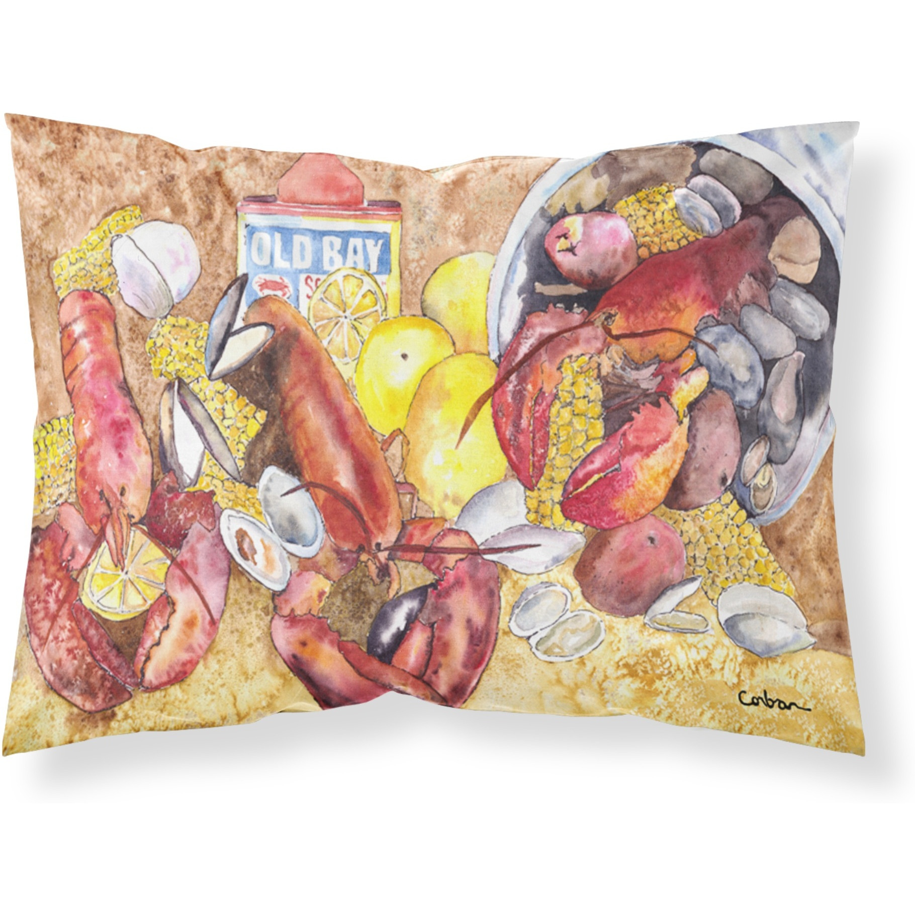 &quotCaroline's Treasures 8719PILLOWCASE Lobster Bake Old Bay Seasonings Moisture Wicking Fabric Standard Pillowcase, Large, Multicolor"