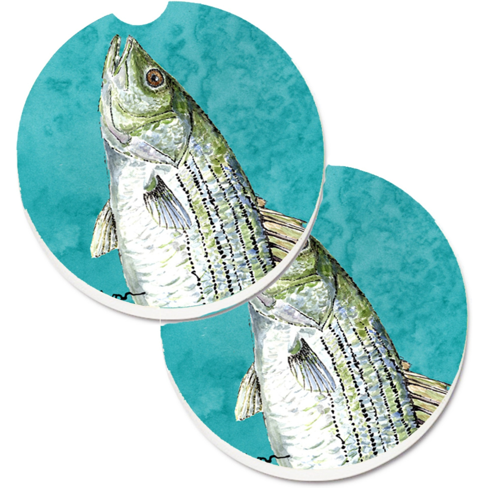 &quotCaroline's Treasures Striped Bass Fish Set of 2 Cup Holder Car Coasters 8720CARC, 2.56, Multicolor"