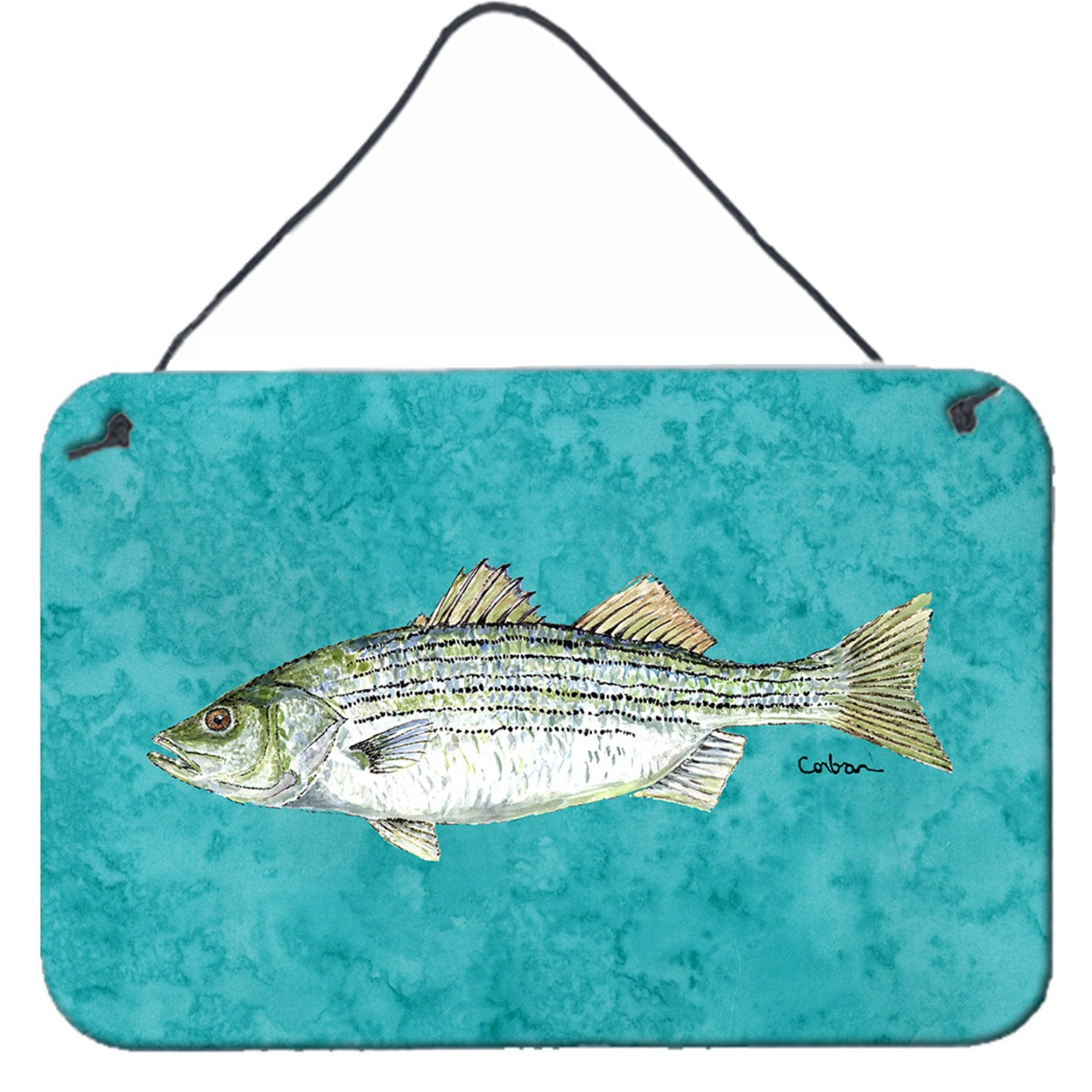 &quotCaroline's Treasures Striped Bass Fish Aluminum Metal Wall or Door Hanging Prints, 8 x 12"""