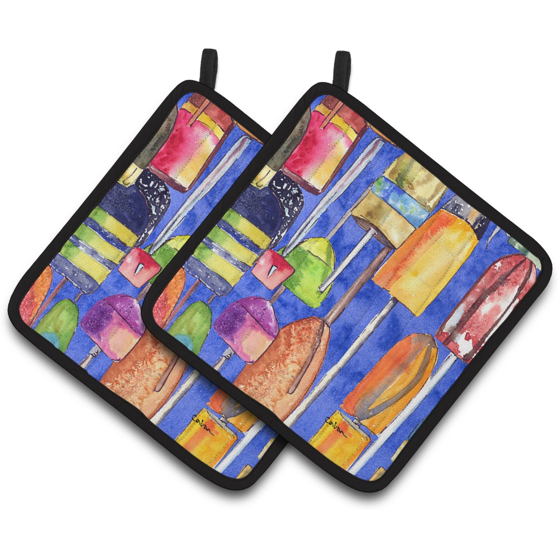 &quotCaroline's Treasures Lobster Bouys Pair of Pot Holders 8723-2PTHD, 7.5HX7.5W, Multicolor"