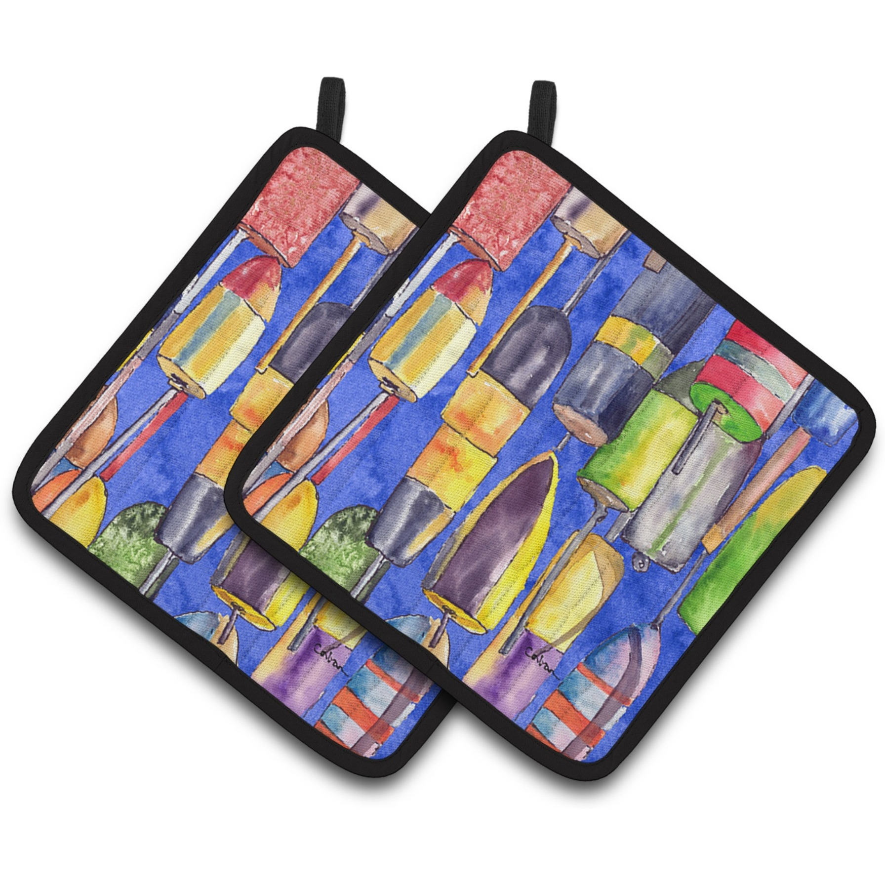 &quotCaroline's Treasures Lobster Bouys Pair of Pot Holders 8723-3PTHD, 7.5HX7.5W, Multicolor"