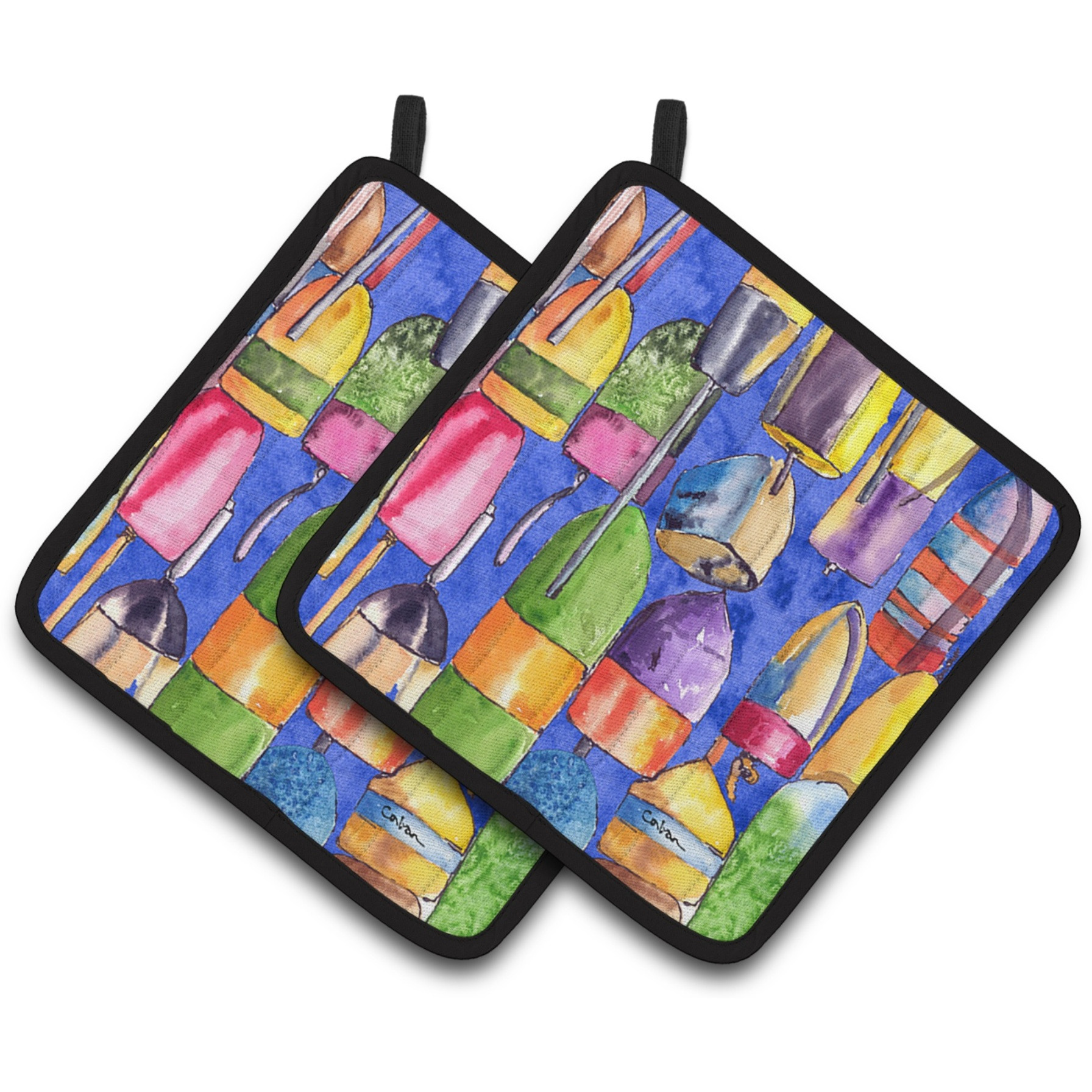 &quotCaroline's Treasures Lobster Bouys Pair of Pot Holders 8723-4PTHD, 7.5HX7.5W, Multicolor"