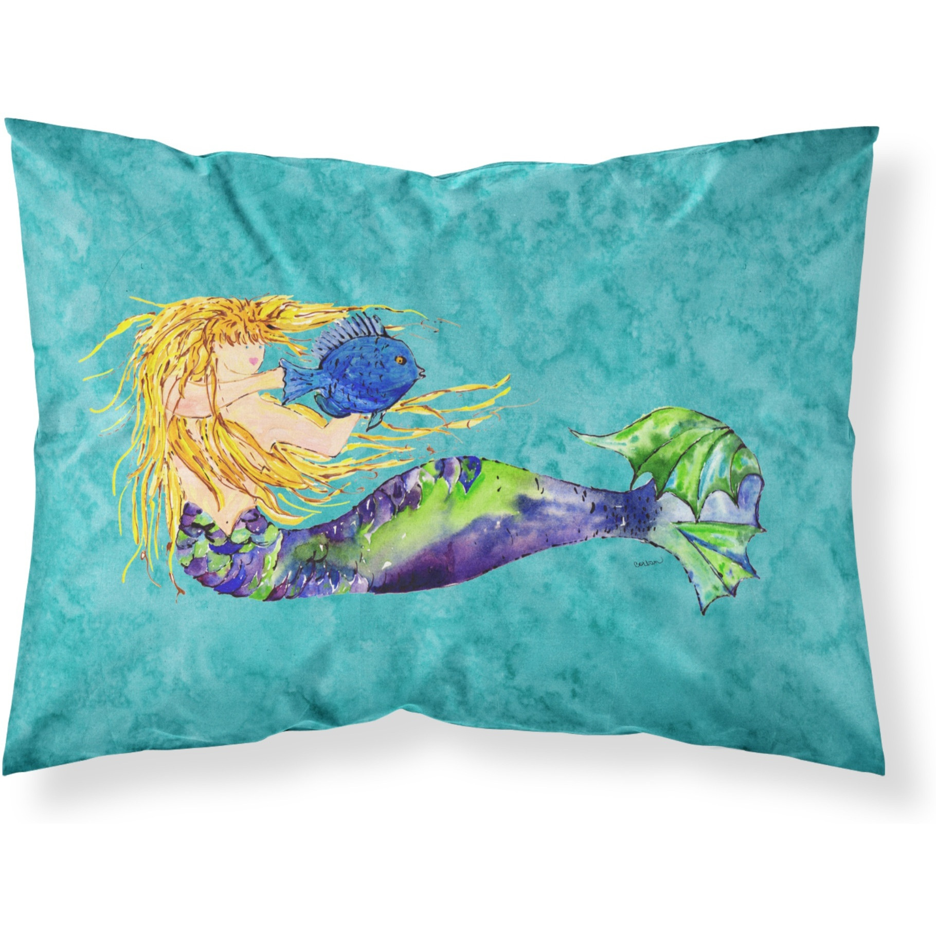 &quotCaroline's Treasures 8724PILLOWCASE Blonde Mermaid On Teal Fabric Standard Pillowcase, Large, Multicolor"