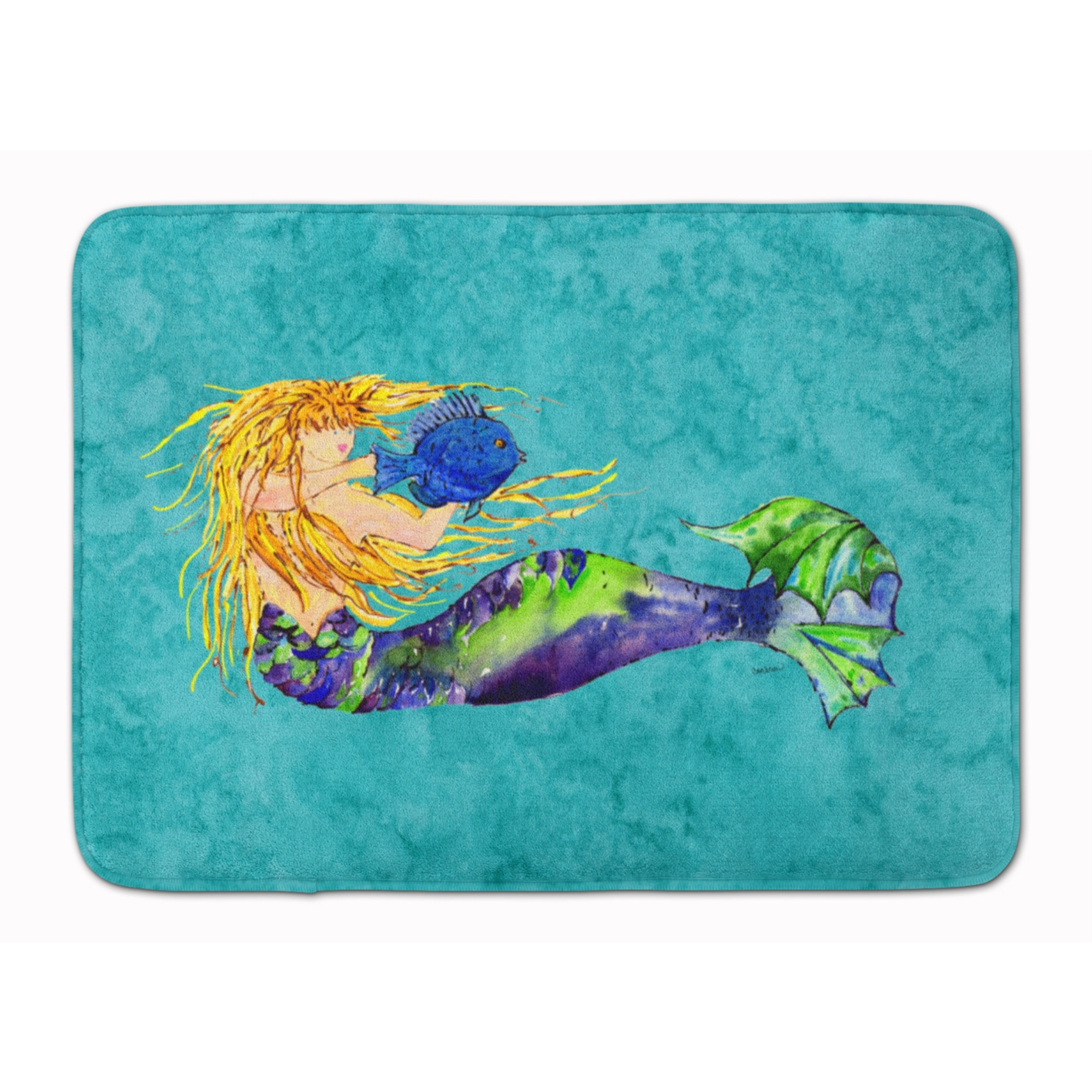 &quotCaroline's Treasures Blonde Mermaid on Teal Floor Mat, 19"" x 27"", Multicolor"