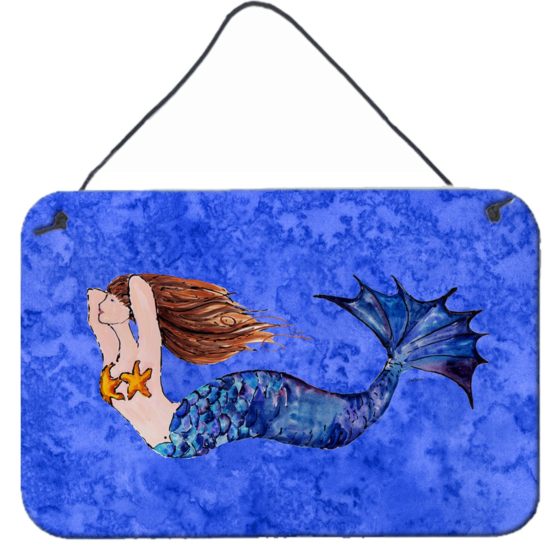 &quotCaroline's Treasures 8725DS812 Brunette Mermaid on Blue Wall or Door Hanging Prints, 8 x 12"", Multicolor"