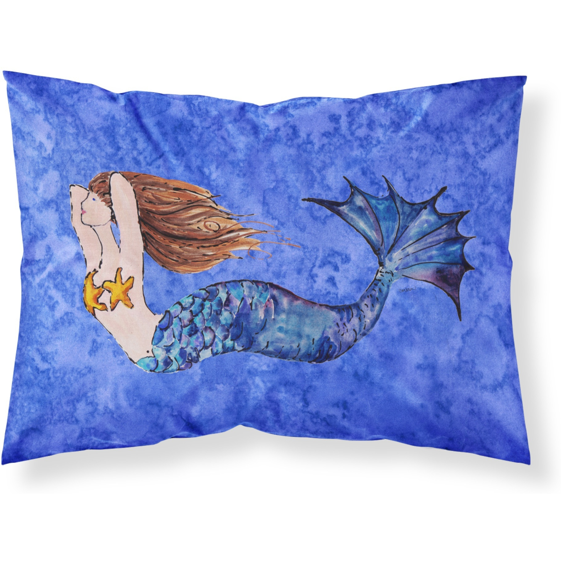 &quotCaroline's Treasures 8725PILLOWCASE Brunette Mermaid On Blue Fabric Standard Pillowcase, Large, Multicolor"