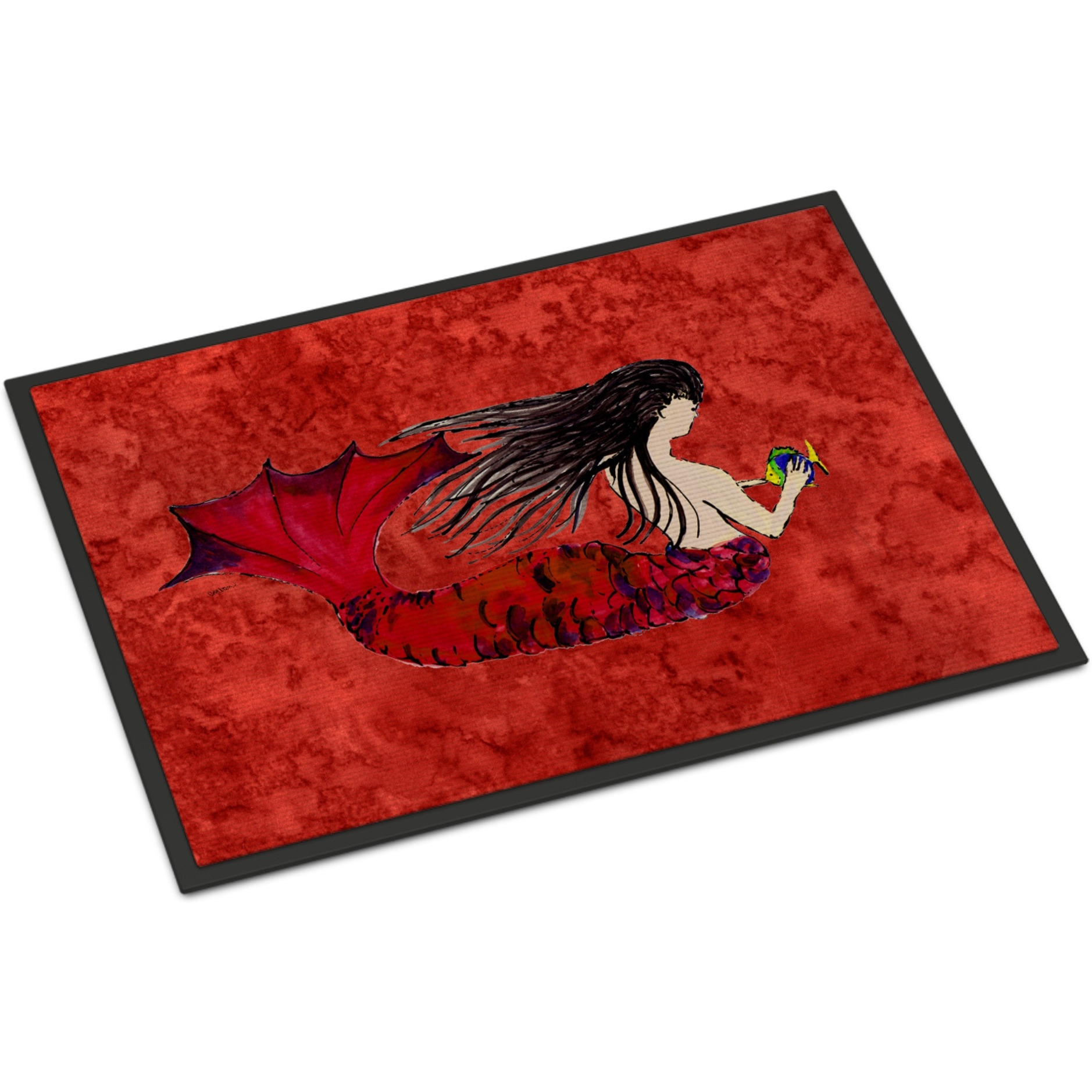 &quotCaroline's Treasures 8726JMAT Black Haired Mermaid on Red Indoor or Outdoor Mat, 24 x 36"", Multicolor"