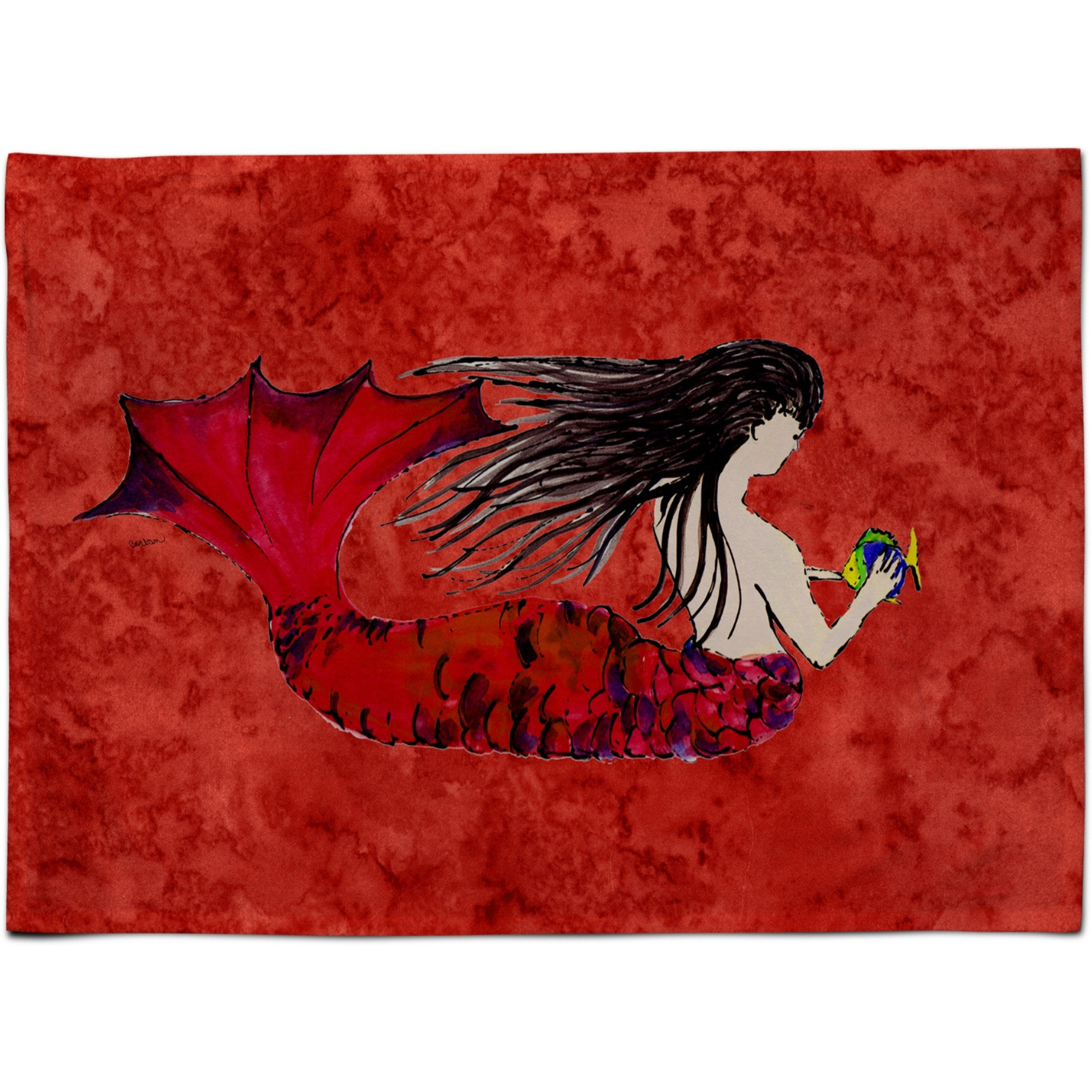 &quotCaroline's Treasures 8726PLMT Black Haired Mermaid On Red Fabric Placemat, Multicolor"