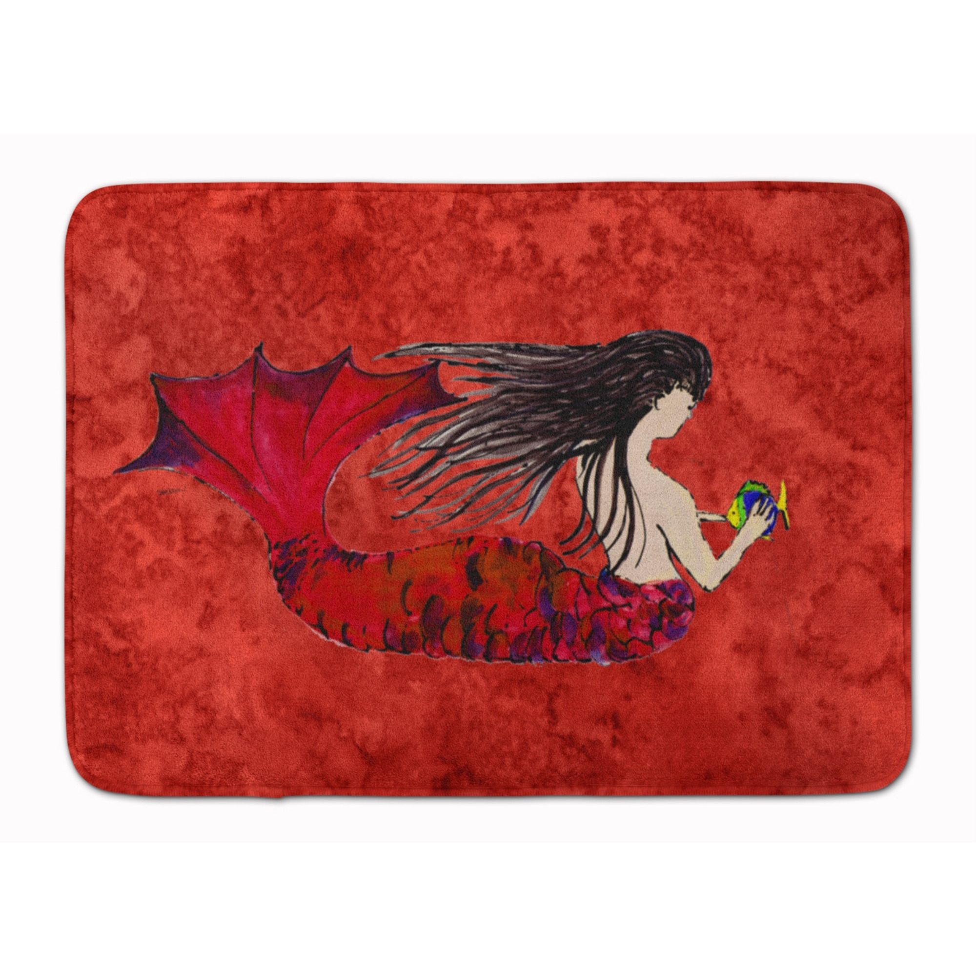 &quotCaroline's Treasures Black Haired Mermaid on Red Floor Mat, 19"" x 27"", Multicolor"