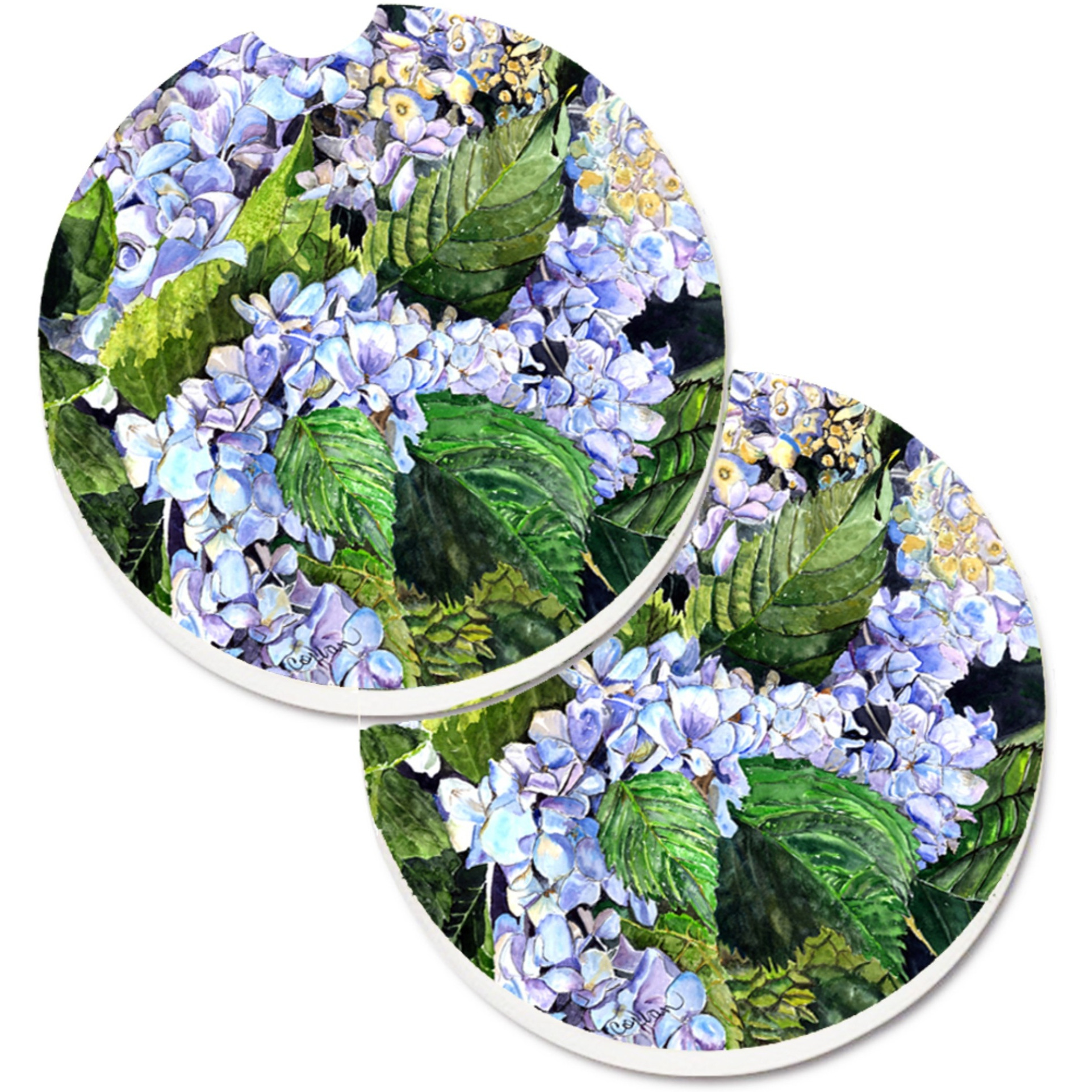 &quotCaroline's Treasures Hydrangea Set of 2 Cup Holder Car Coasters 8730CARC, 2.56, Multicolor"