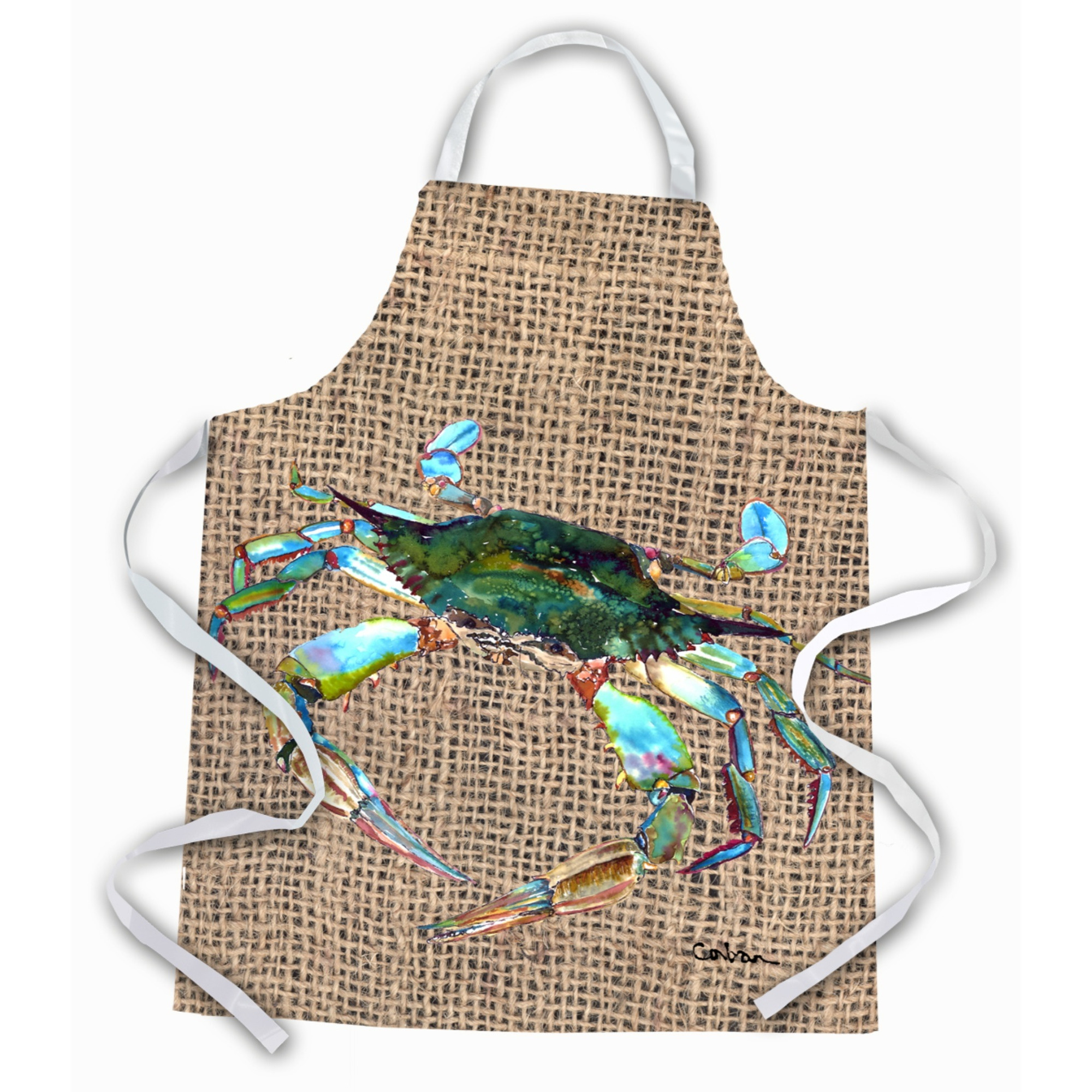 &quotCaroline's Treasures 8731APRON Blue Crab on Faux Burlap Apron, Large, Multicolor"