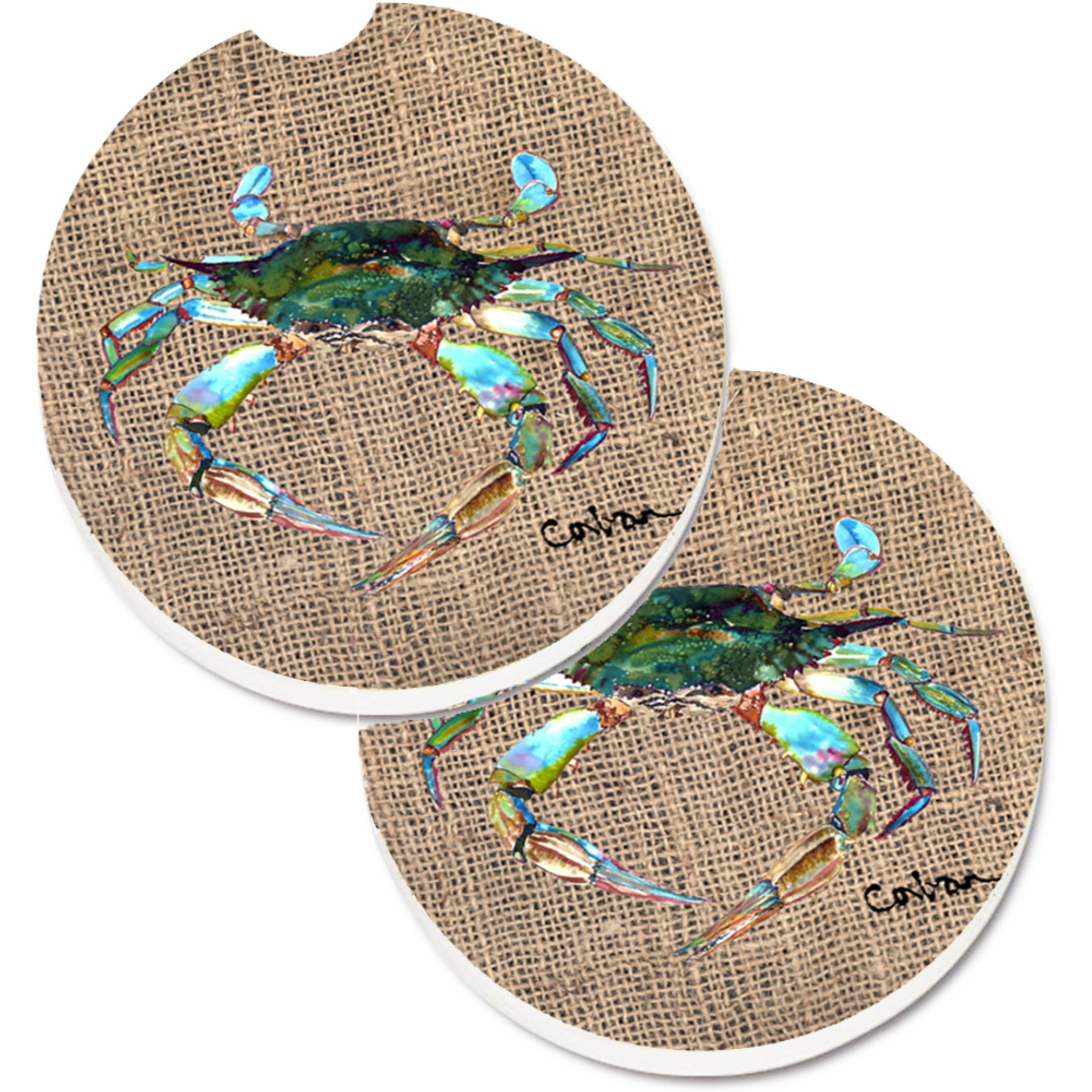 &quotCaroline's Treasures Crab Set of 2 Cup Holder Car Coasters 8731CARC, 2.56, Multicolor"