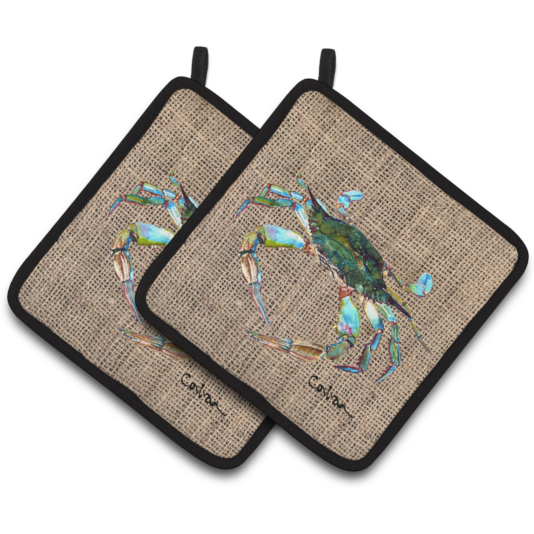 &quotCaroline's Treasures Crab Pair of Pot Holders 8731PTHD, 7.5HX7.5W, Multicolor"