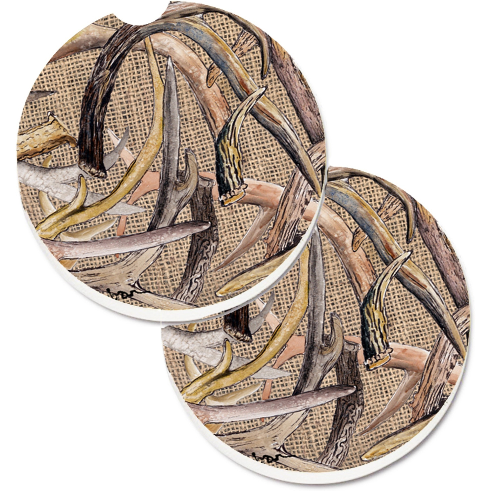 &quotCaroline's Treasures Deer Horns Set of 2 Cup Holder Car Coasters 8732CARC, 2.56, Multicolor"