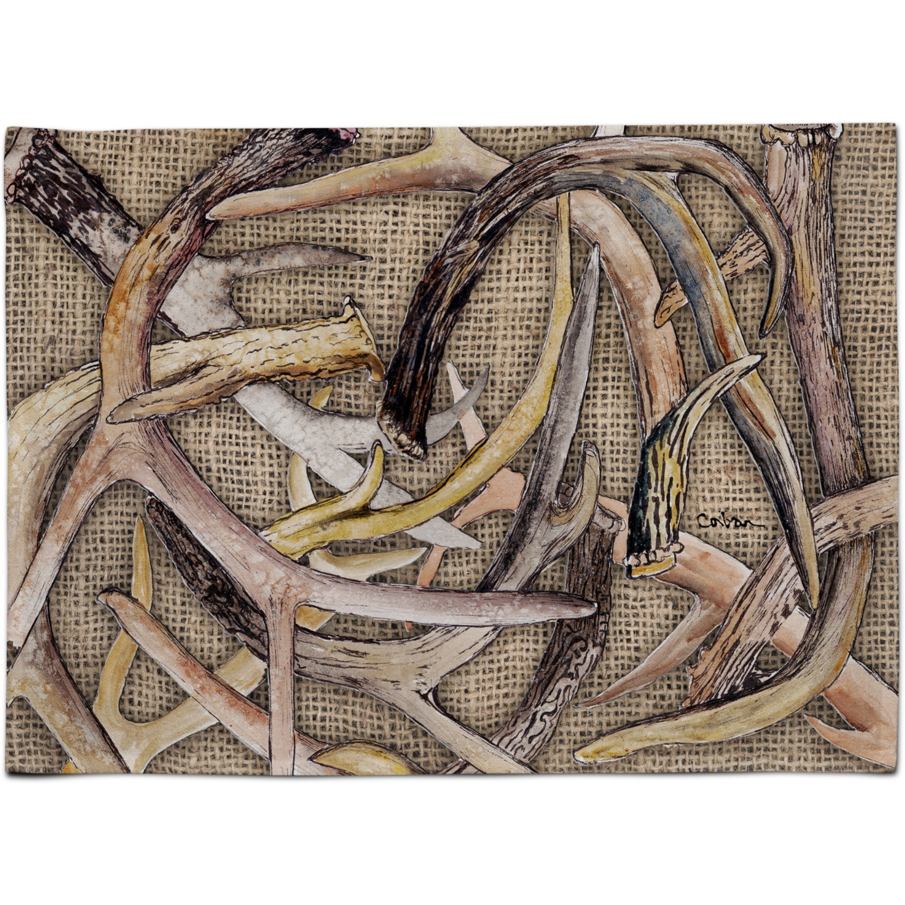 &quotCaroline's Treasures 8732PLMT Deer Horns Fabric Placemat, Multicolor"