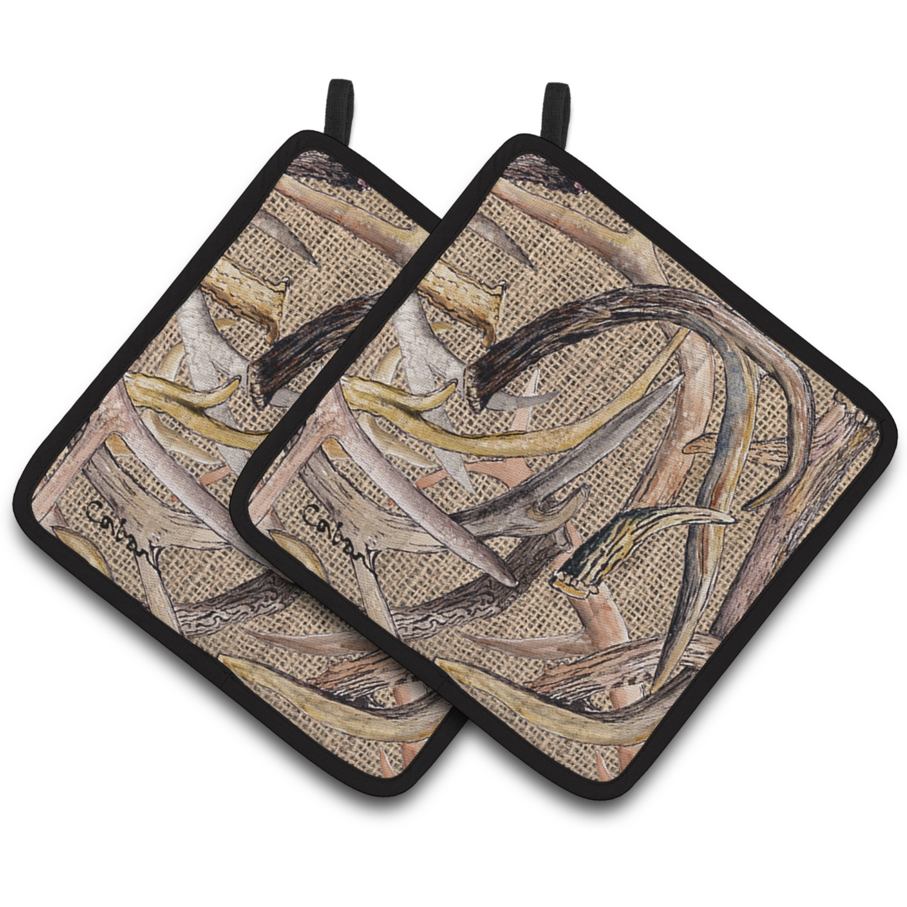 &quotCaroline's Treasures Deer Horns Pair of Pot Holders 8732PTHD, 7.5HX7.5W, Multicolor"