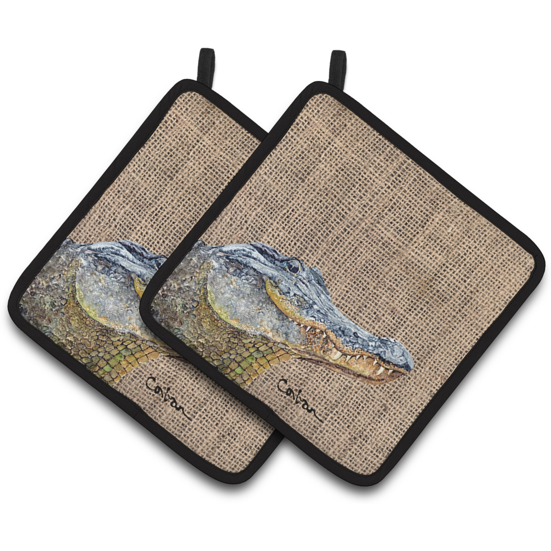&quotCaroline's Treasures Alligator Pair of Pot Holders 8733PTHD, 7.5HX7.5W, Multicolor"