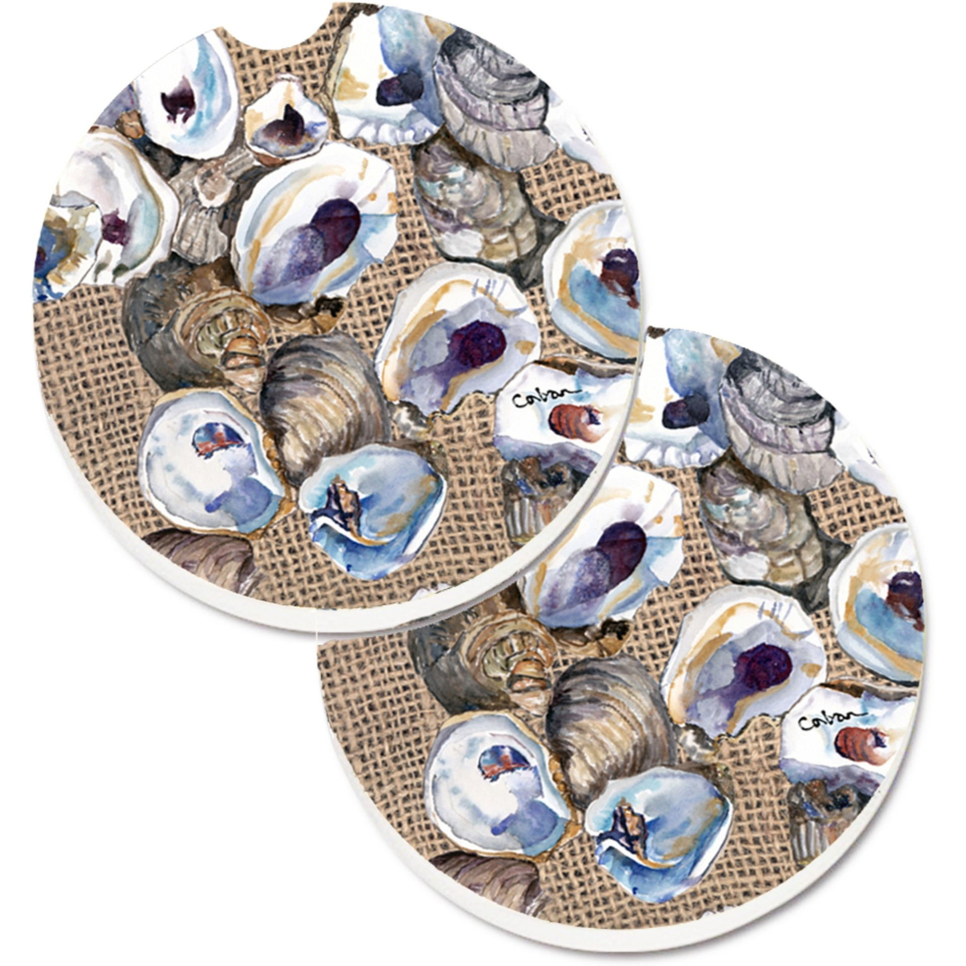 &quotCaroline's Treasures Oyster Set of 2 Cup Holder Car Coasters 8734CARC, 2.56, Multicolor"