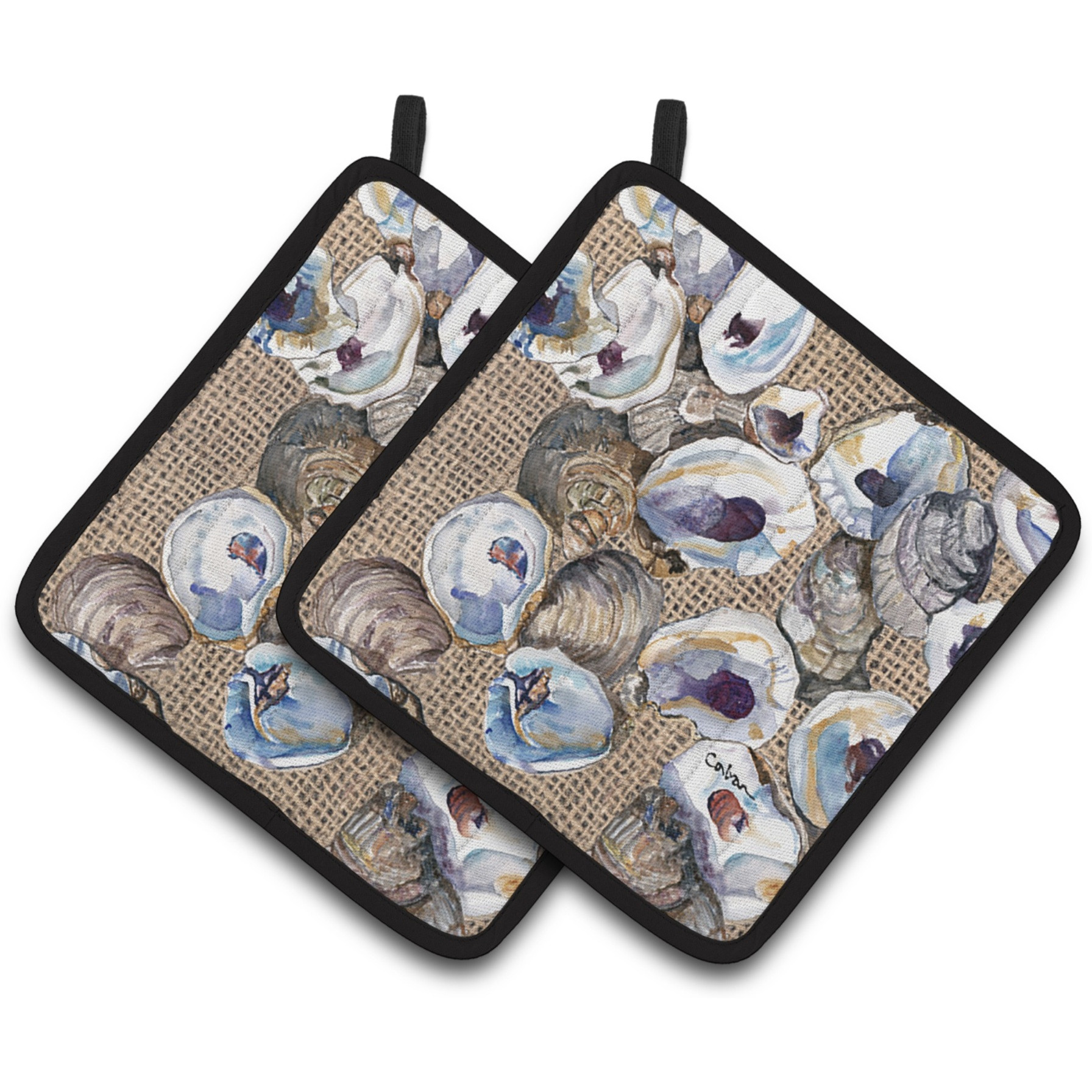 &quotCaroline's Treasures Oyster Pair of Pot Holders 8734PTHD, 7.5HX7.5W, Multicolor"