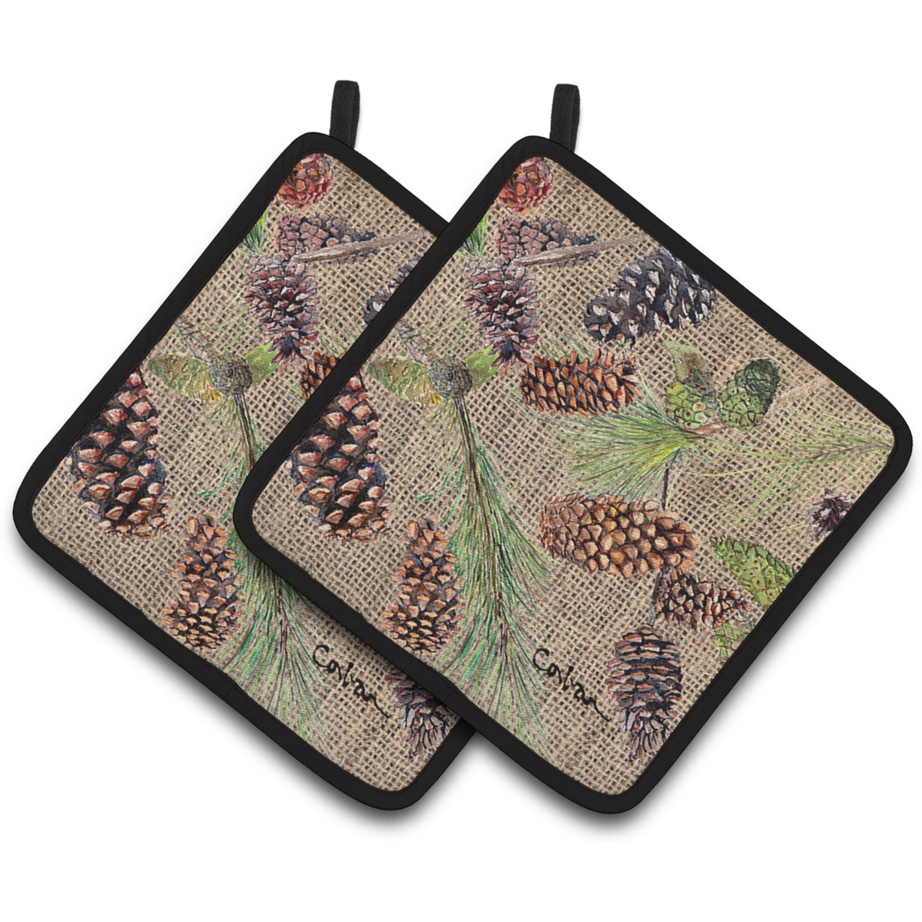 &quotCaroline's Treasures Pine Cones Pair of Pot Holders 8735PTHD, 7.5HX7.5W, Multicolor"