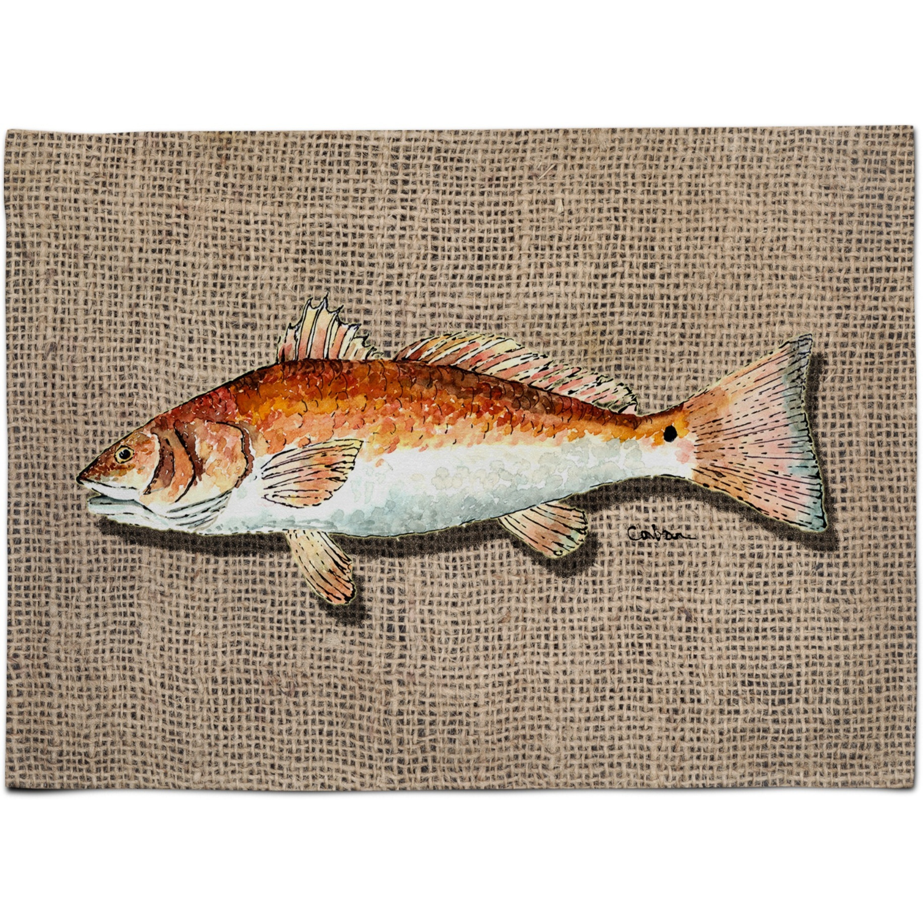 &quotCaroline's Treasures 8736PLMT Fish Red Fish Fabric Placemat, Multicolor"