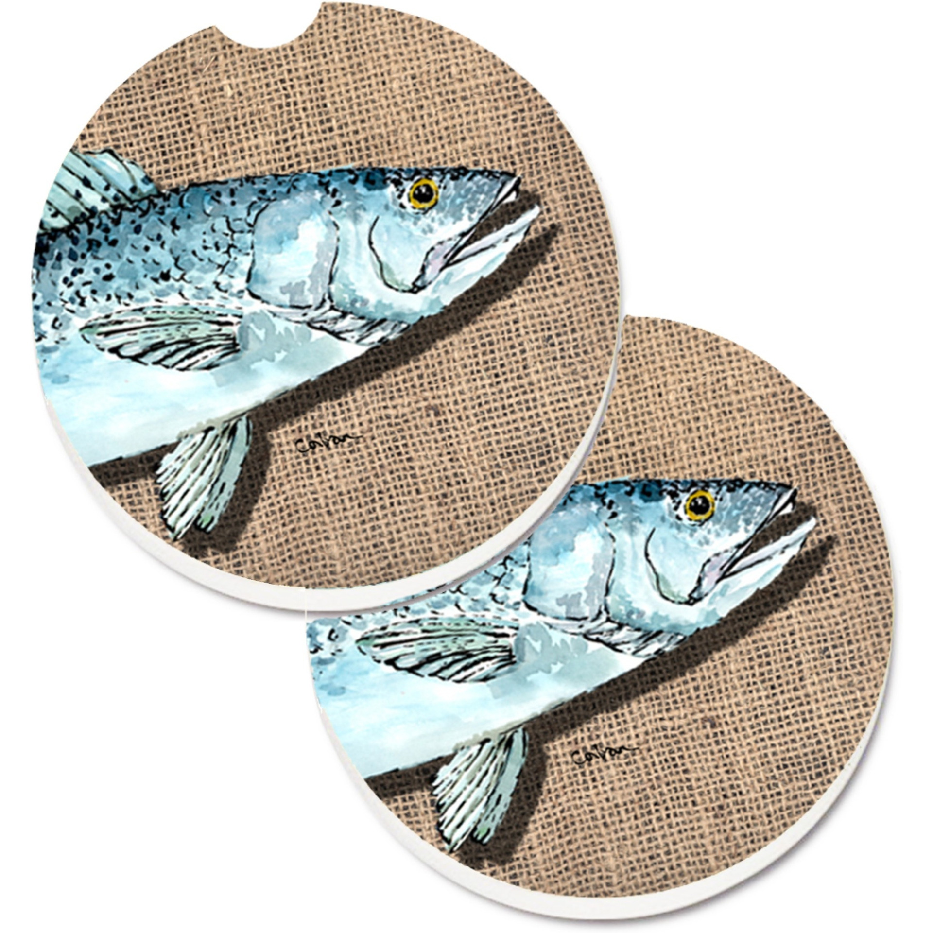 &quotCaroline's Treasures Fish Speckled Trout Set of 2 Cup Holder Car Coasters 8737CARC, 2.56, Multicolor"